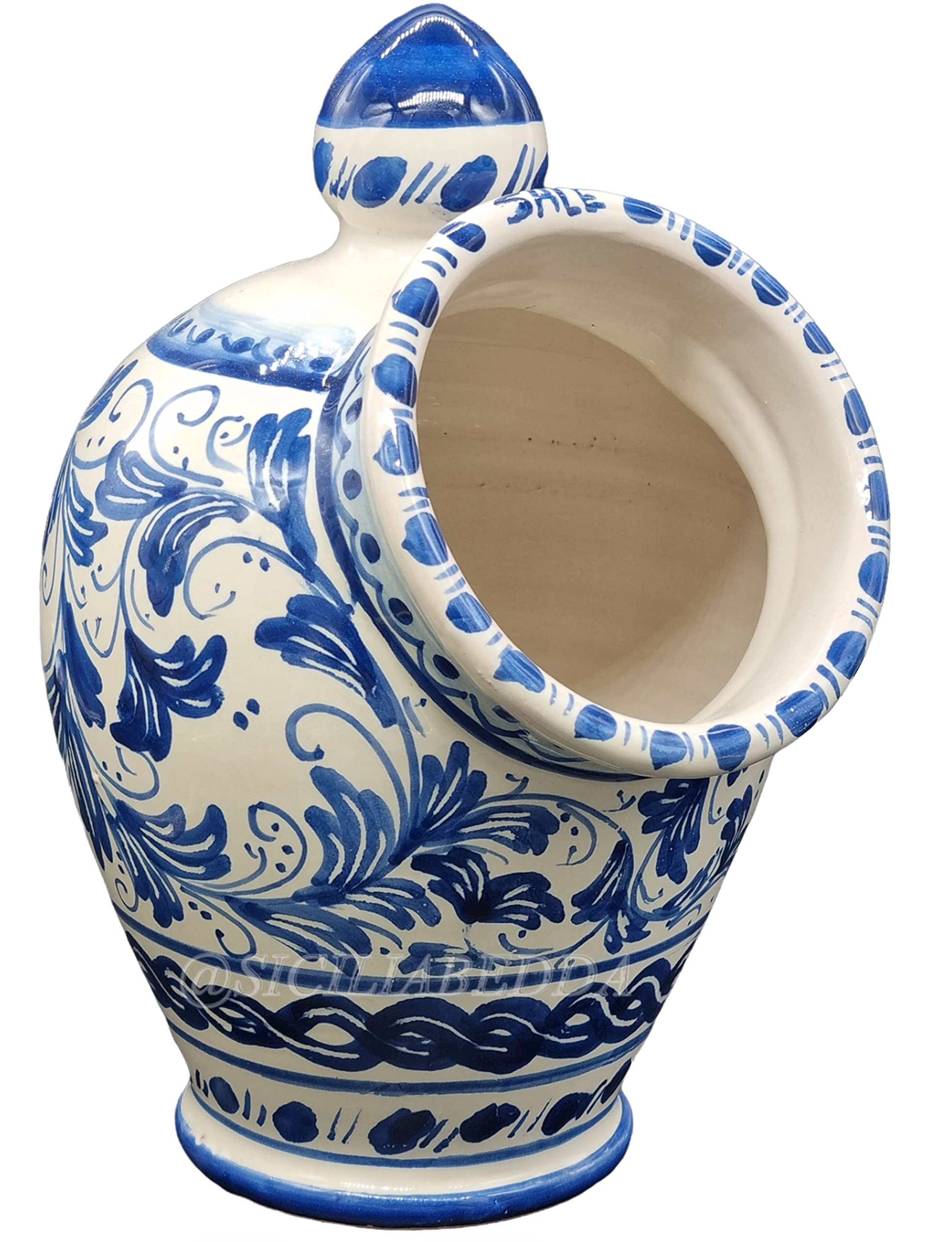 Sicilia Bedda - SALIERA IN CERAMICA SICILIANA - Prodotto Realizzato Interamente a Mano - Altezza 25 Cm (Decoro Blu)