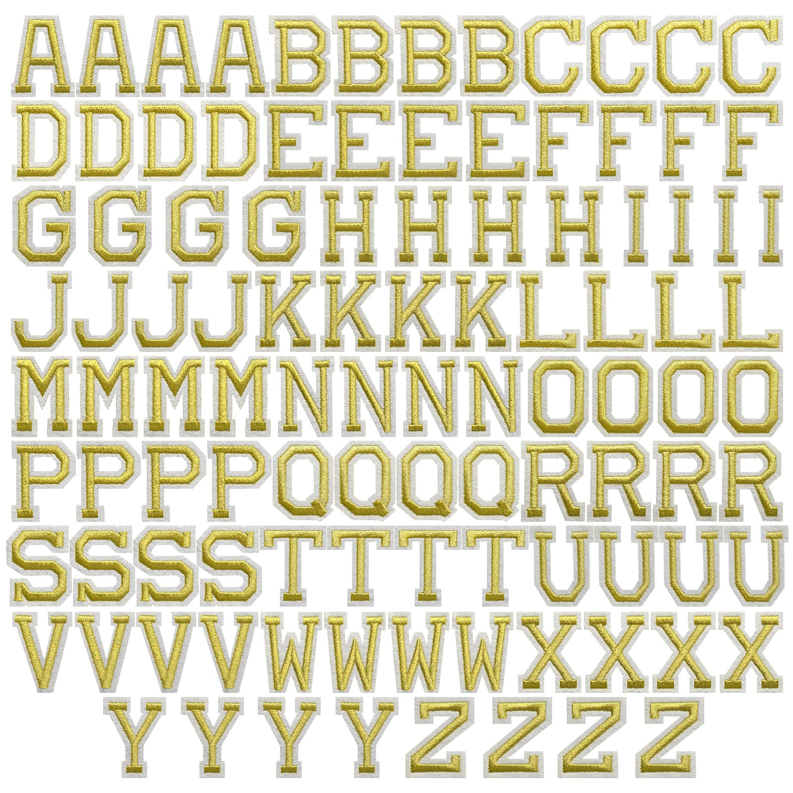 J.CARP 104Pcs Gold Alphabet A to Z Patches, Iron on Sew on Letters for Clothing, Hats, Shoes, Backpacks, Handbags, Jeans, Jackets etc. — image 1