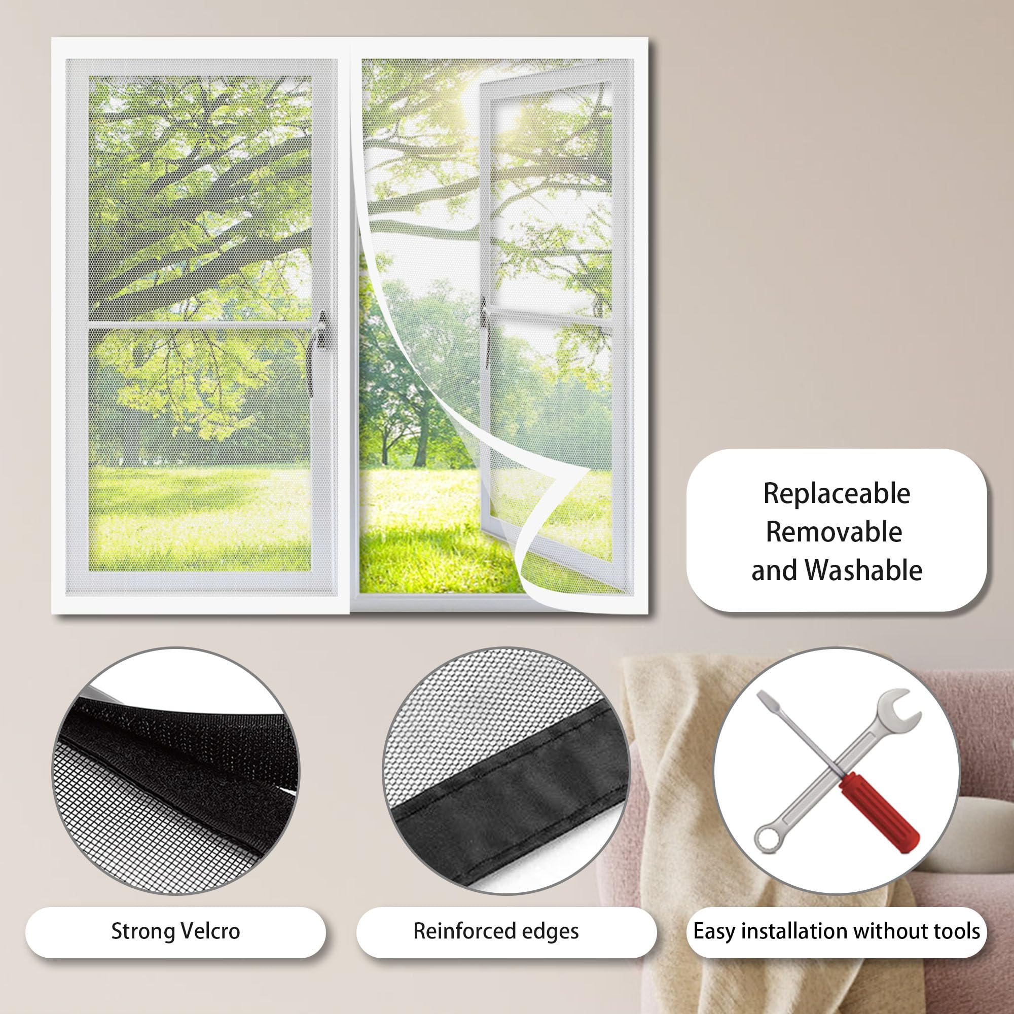 Zanzariere Magnetiche 160 x 180 cm Anti Zanzare Insetti Durevole Zanzariera Calamita Installazione Adesiva Senza Forare per Finestre Qualunque Piccole Grandi, Bianco