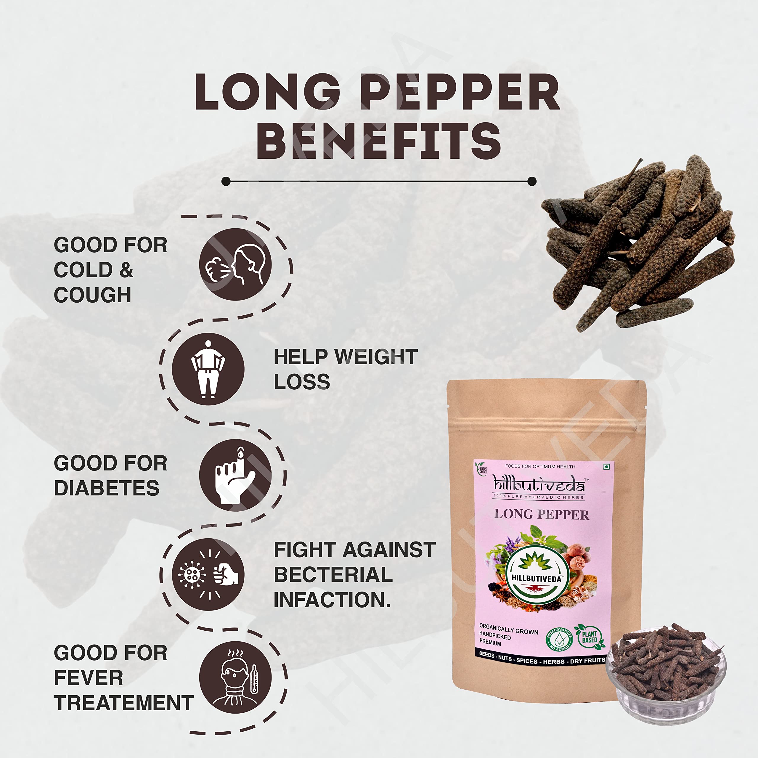 Hillbutiveda Whole Long Pepper - Pipal/Pippali - Jumbo Size Fresh Harvest (750)