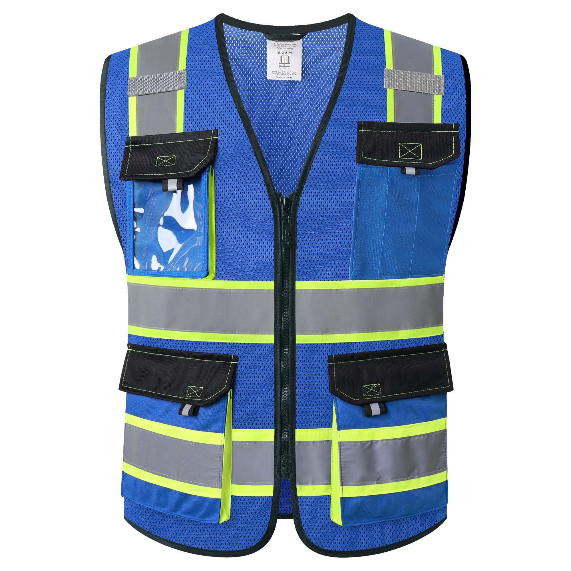 JKSafety Safety Vest for Men Women Hi Vis Reflective Vest JK220 Blue S