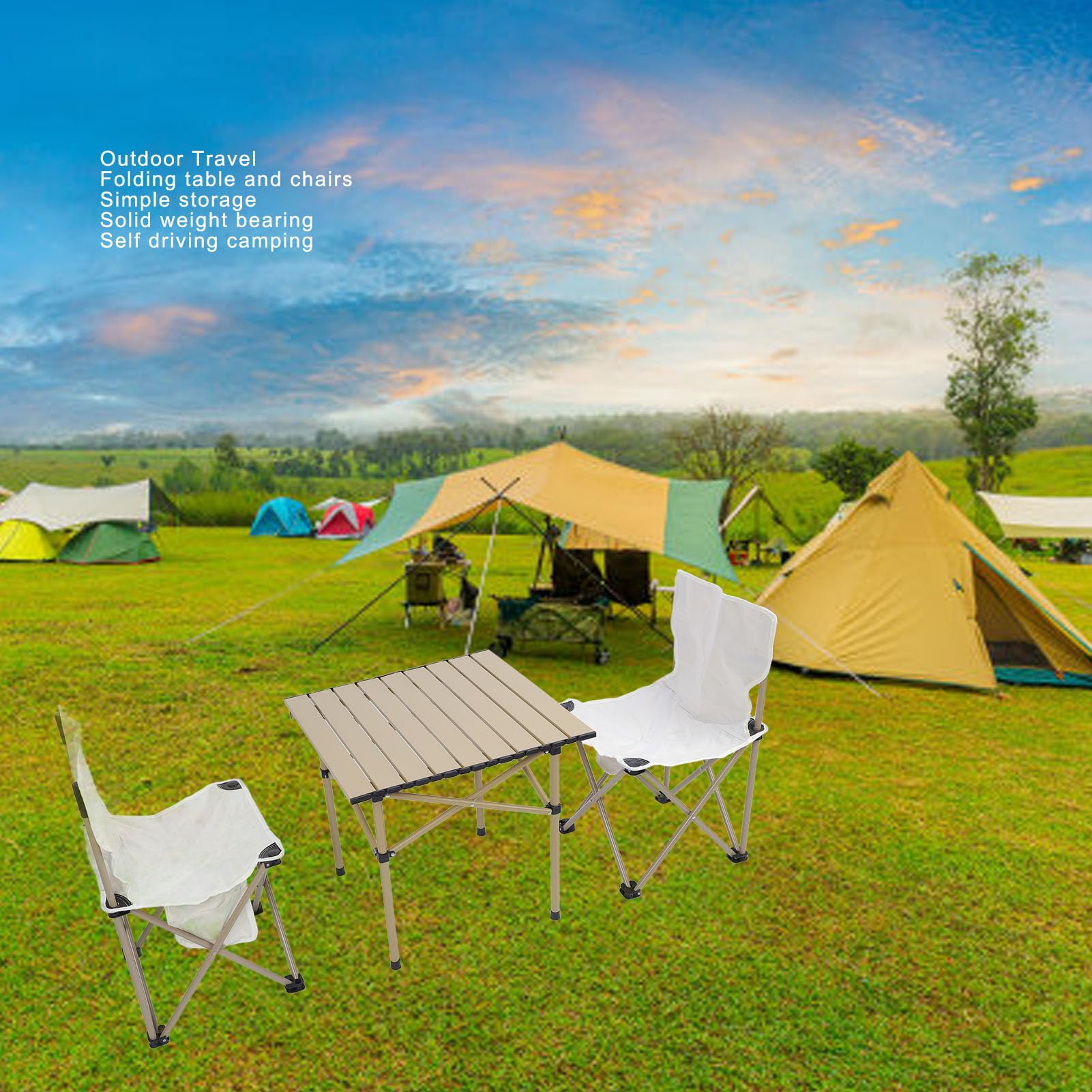 Denash Juego de Sillas de Mesa para Acampar, Mesa y Sillas Plegables Portátiles de Aleación de Aluminio Livianas con Bolsas de Almacenamiento, para Acampar Al Aire, Picnics, Viajes