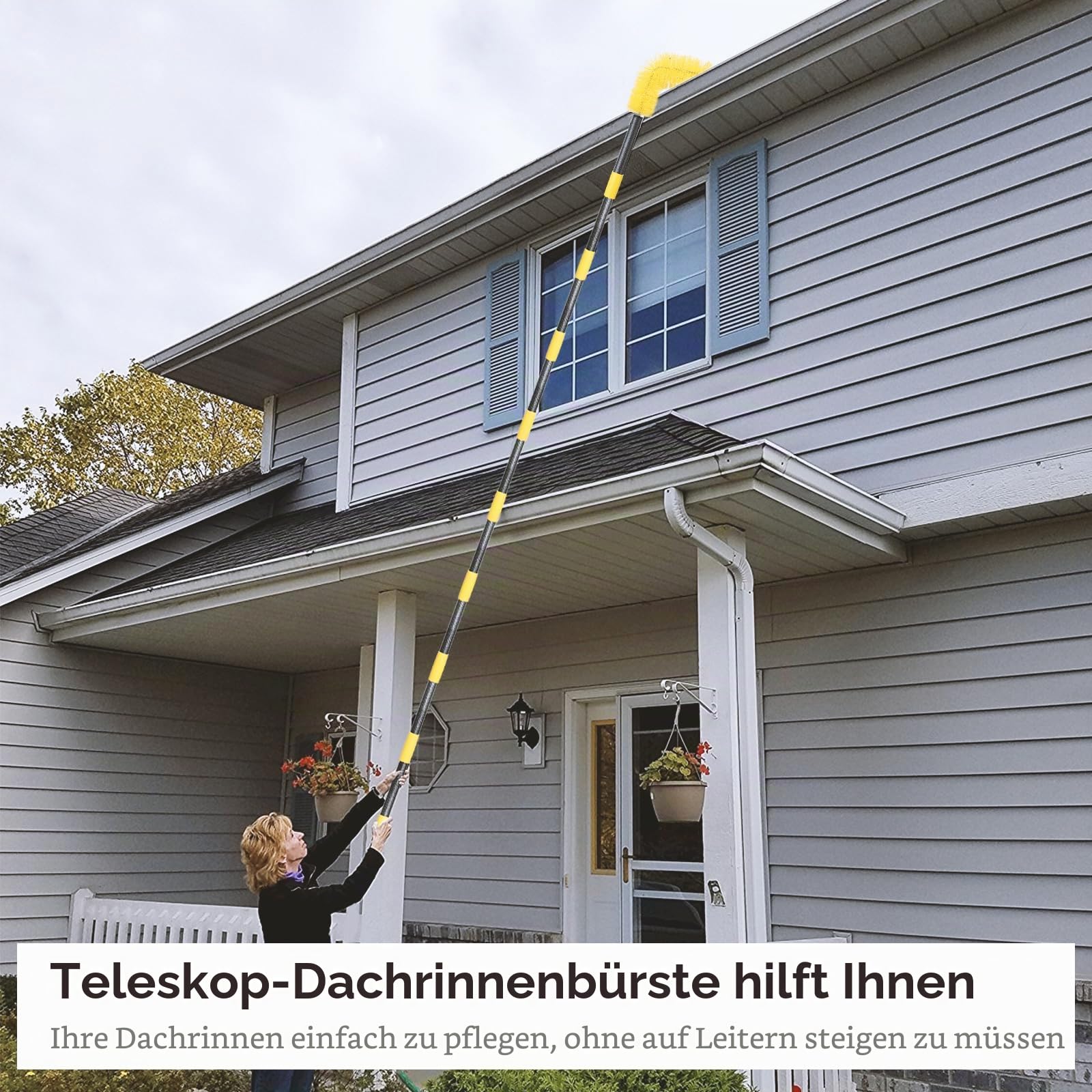 Dachrinnenreinigungswerkzeuge von The Ground, 3 m Dachrinnenreinigungsbürste mit Teleskopstange, Dachrinnenschutz, Dachwerkzeug zum Entfernen von Blättern und Schmutz