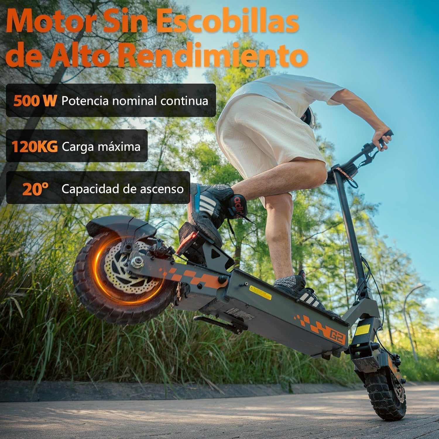 Kukirin G2-Patinete Electrico Adultos,Electric Scooter,Patin Electrico Todoterreno Potente,Potencia máxima de 800 W,Batería 15Ah,Autonomía 60 Km,Ruedas de 10 Pulgadas,Sistema de Doble suspensión