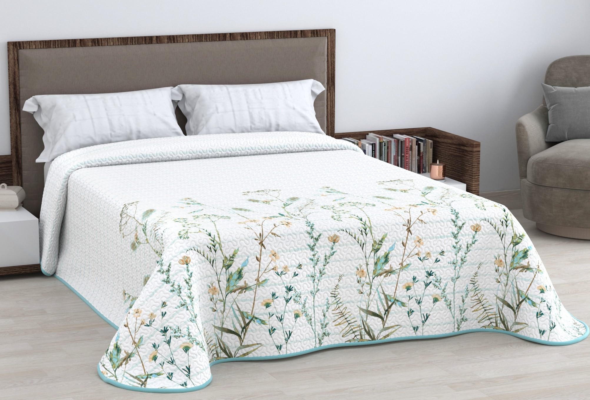 HM'S HOME'SECRET Colcha Bouti Estampada de 100% Microfibra Suave - Variedad de Diseños y Tamaños (Liso Gris, Cama 150cm) — view 16
