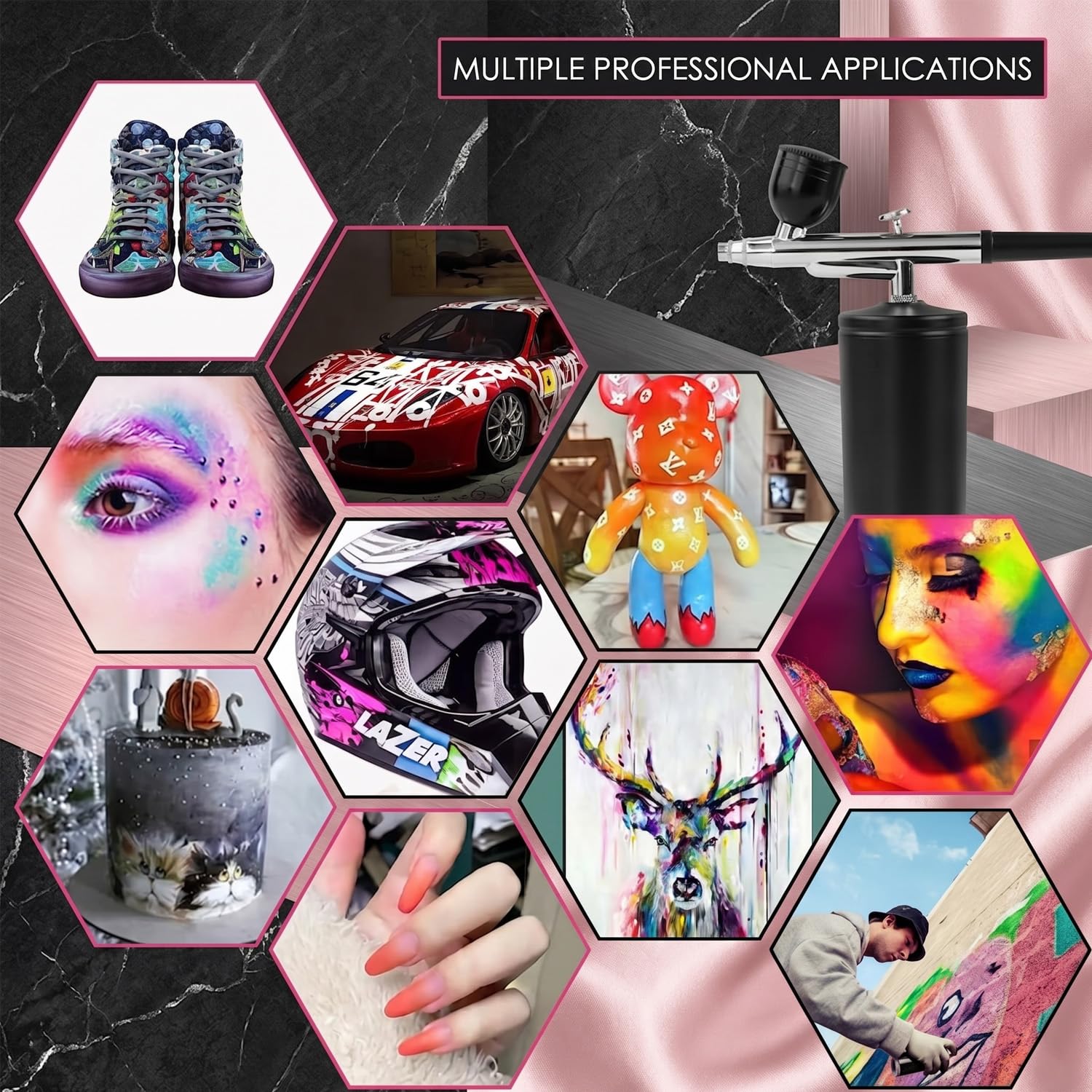 Kit aérographe avec écran LCD, 48 psi pour ongles avec compresseur
