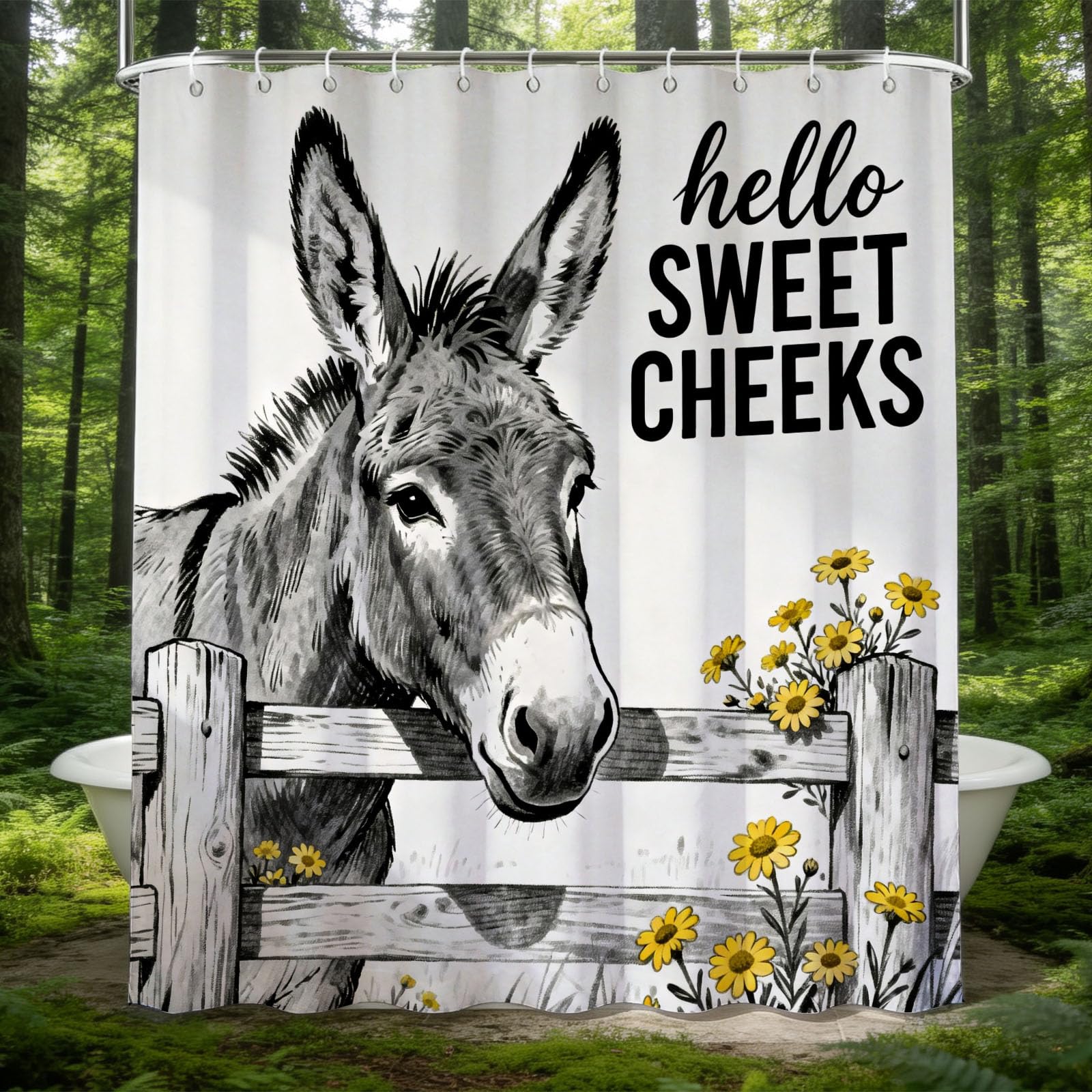 Hongduo 3D Donkey Shower Curtain for Stalls Bathtubs Cartoon Bathroom Decor Shower Curtain Set Polyester Fabric Waterproof 120x180cm/48X71 Inch with Hooks