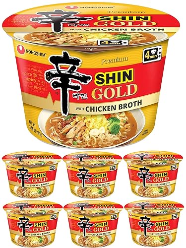 Nongshim Premium Shin Gold con caldo de pollo Ramen paquete incluye seis sopa de fideos de 3.56 onzas