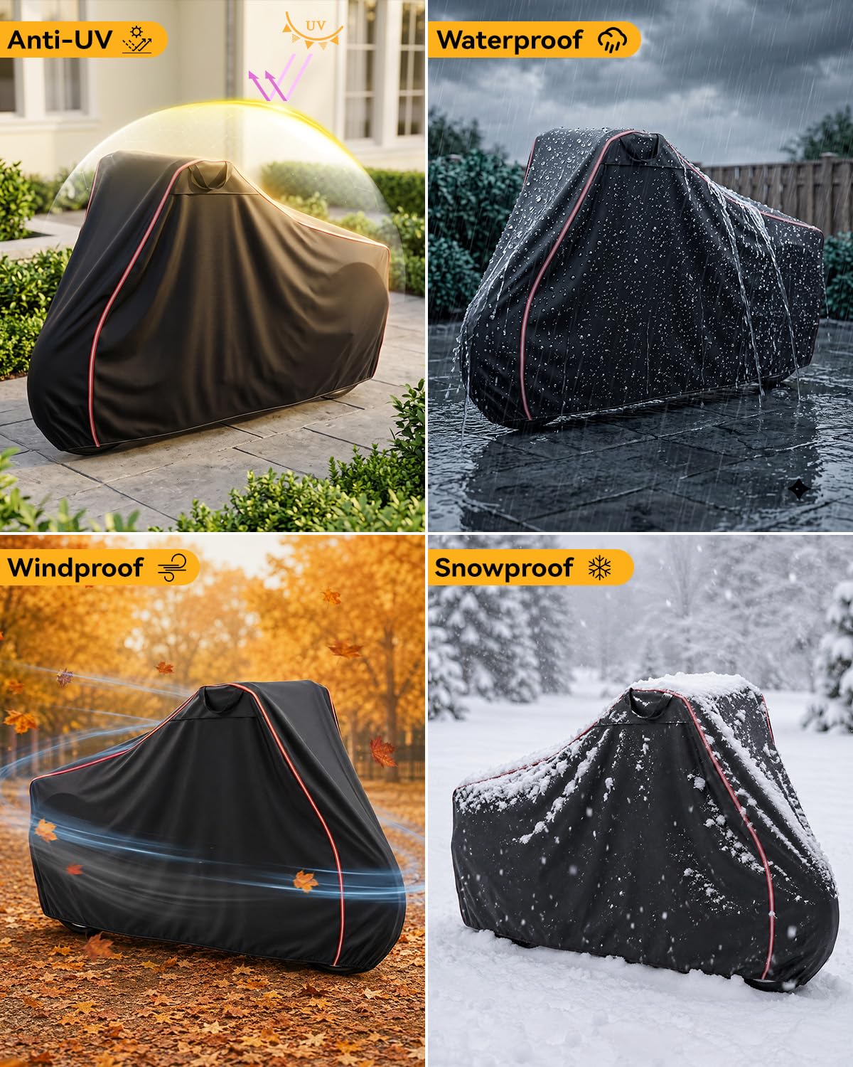 Housse pour tricycle et vélo cargo | Tissu Oxford Spunlace 210D imperméable anti-UV indéchirable, avec bandes réfléchissantes, dimensions 190 x 76 x 117 cm