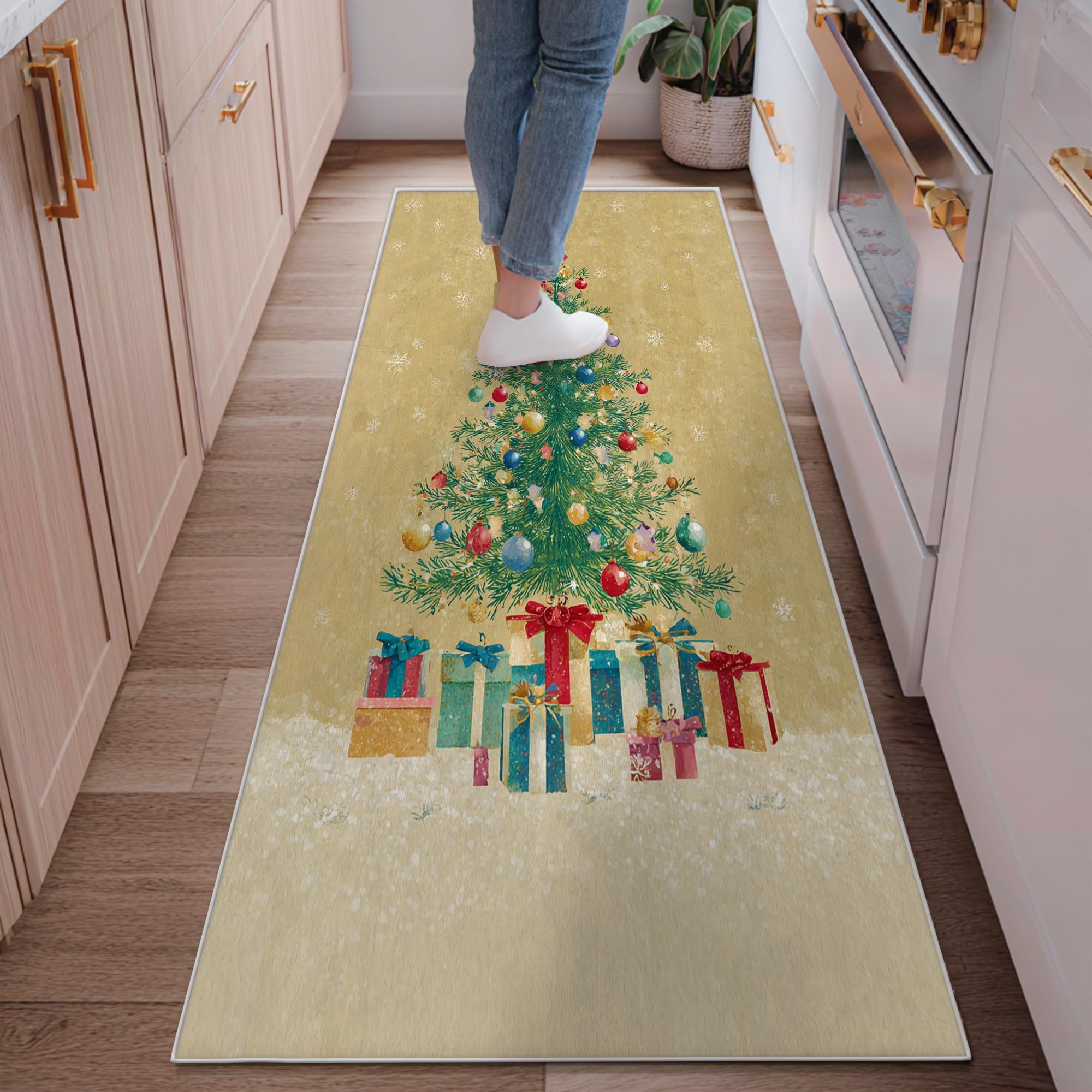 Tapis de couloir Noël antidérapant et sans perte de poils vert