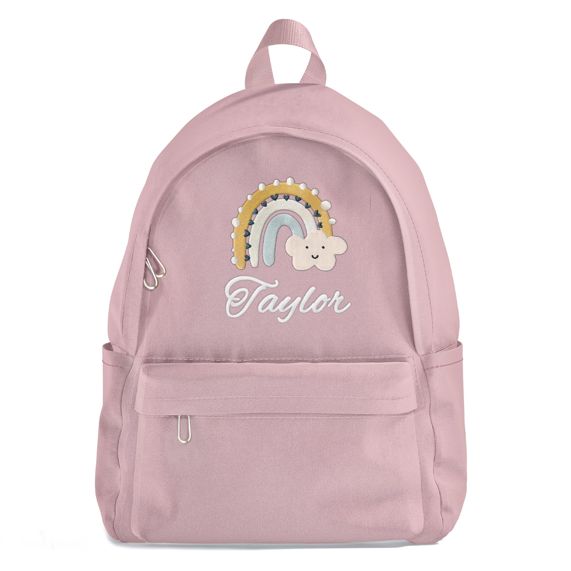 Dipopizt Custom Backpack for Girls and Boys with Name Rainbow Embroidery Print, Personalized Back to School Backpack for Kids First Day of School,
