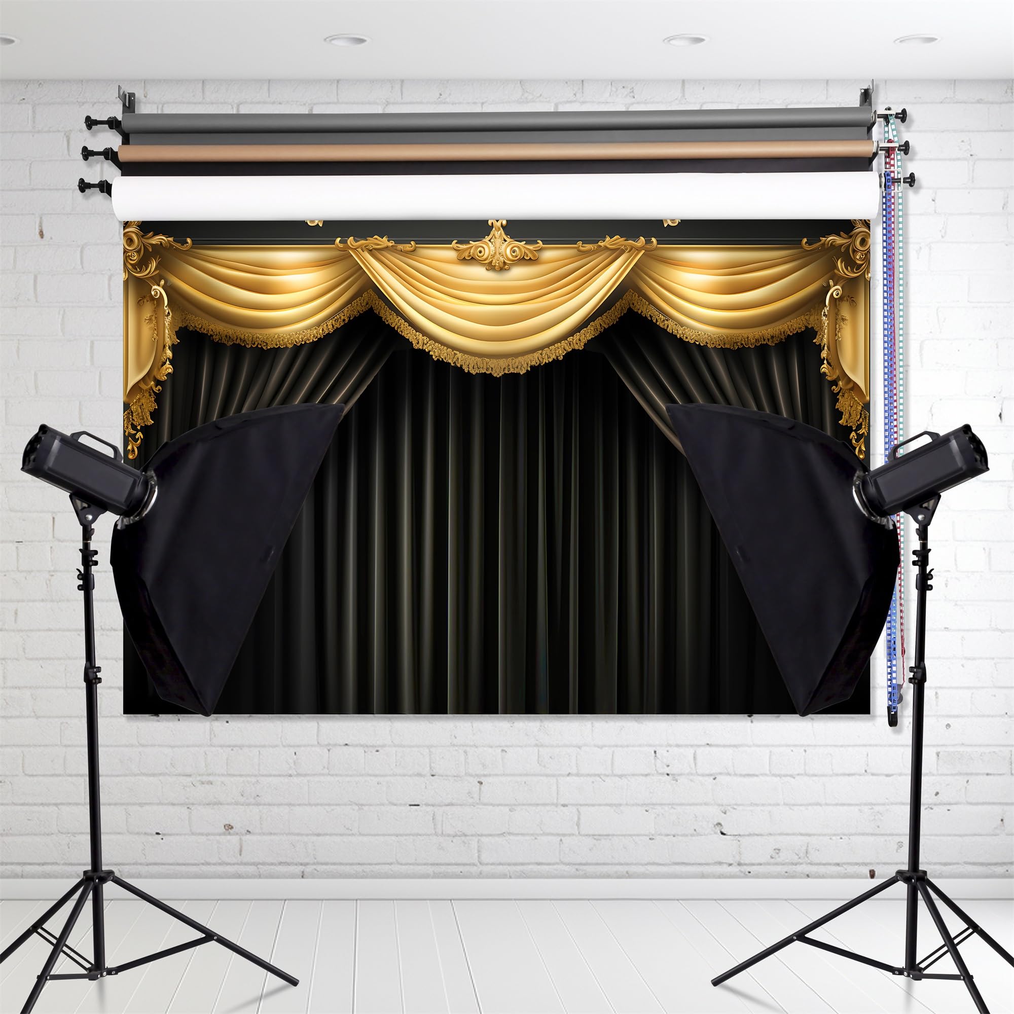 Black Gold Curtain Backdrop Banner Theater Stage Curtain Theme Background Decor for Adults Kids VIP Magic Shows TV Shows Birthday Party Decorations Photo Booth Props Supplies 70.8x47.2in-BECKTEN