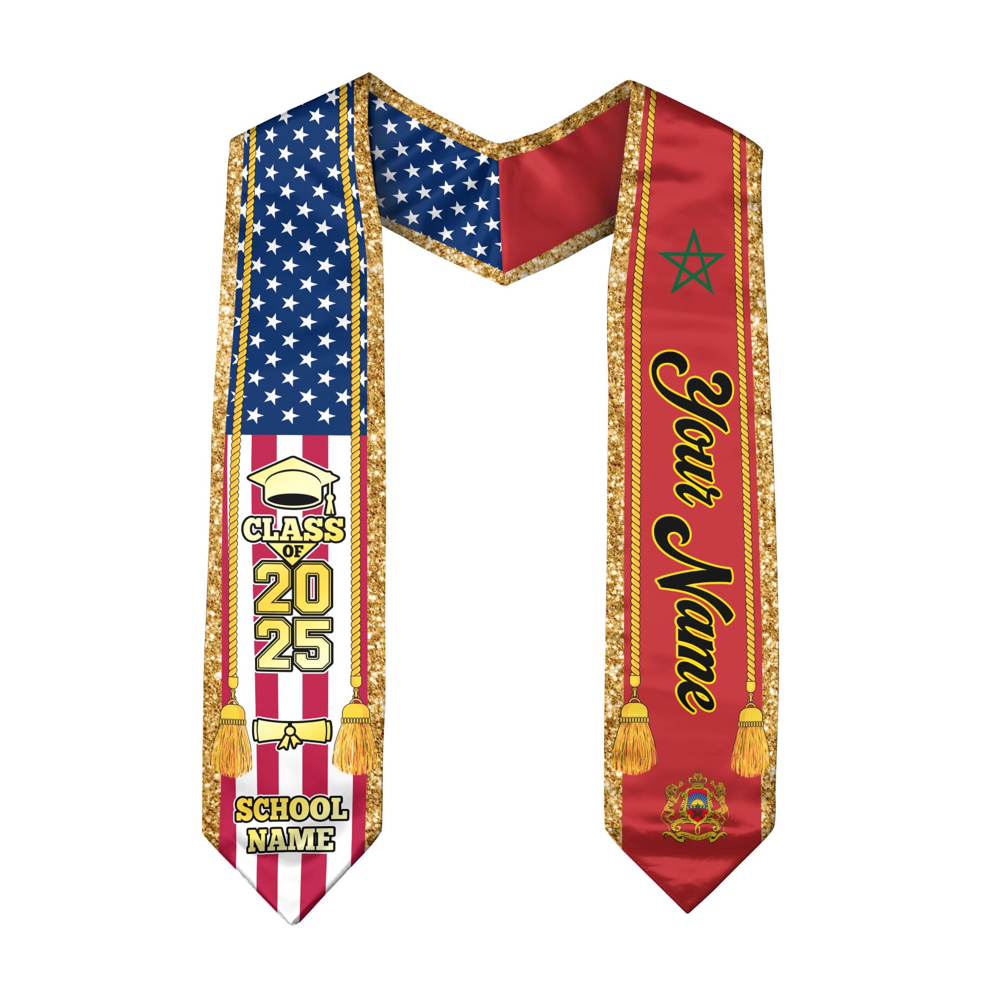 Moroccans Graduation Sash, Custom Moroccans American Flag Graduation Sash 2025, Morocco Graduation Stole 1