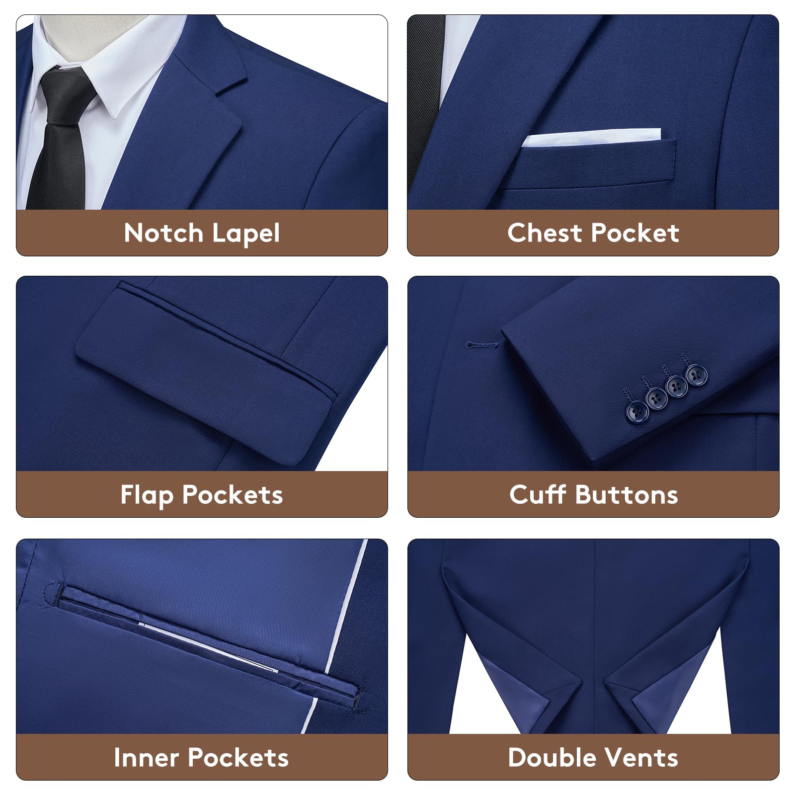 Blazer Homme Slim Fit Veste de Costume à 2 Boutons Couleur Unie Veston Classqiue Mariage d'affaires