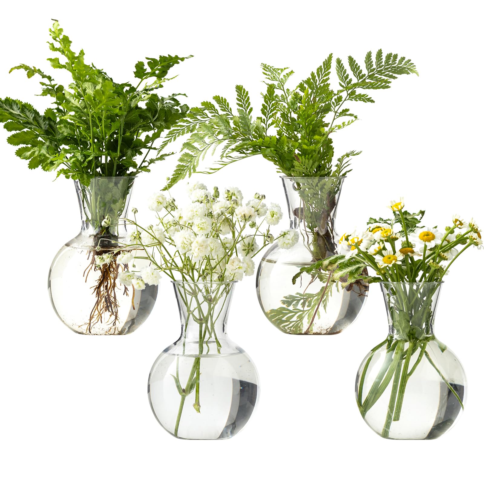 Plastic Propagation Vases (4 Bulbs),Desktop Plant Terrarium for Indoor Plants - Hydroponics Containers for Home Office Desk Decor, mini Gardening Gifts for Wome
