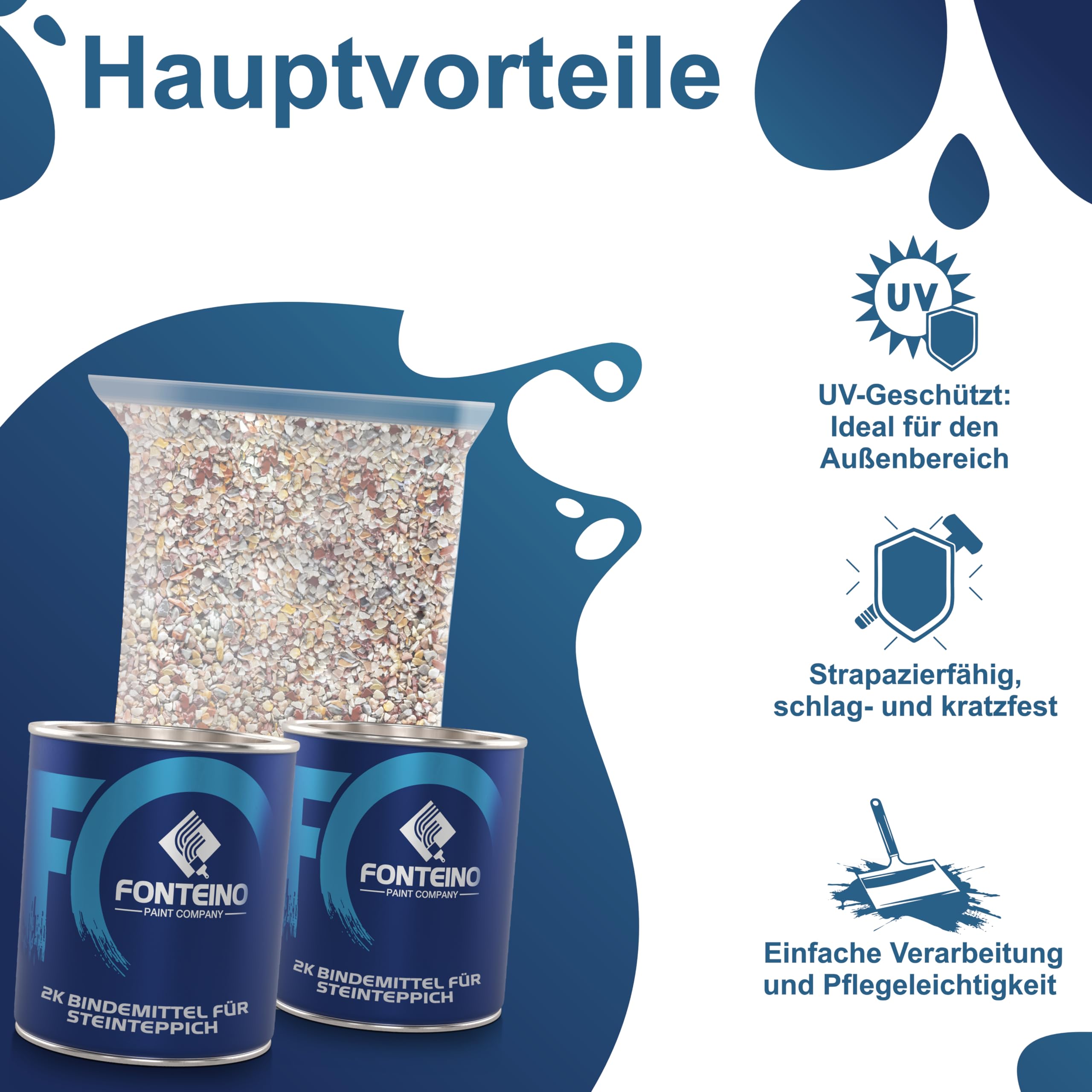Steinteppich Außen Komplettset – 25 kg Marmorkies Bianco Verona 1-4mm + 1,5 kg UV-geschütztes Bindemittel – Ideal für langlebige Außenflächen, 2 m² Abdeckung