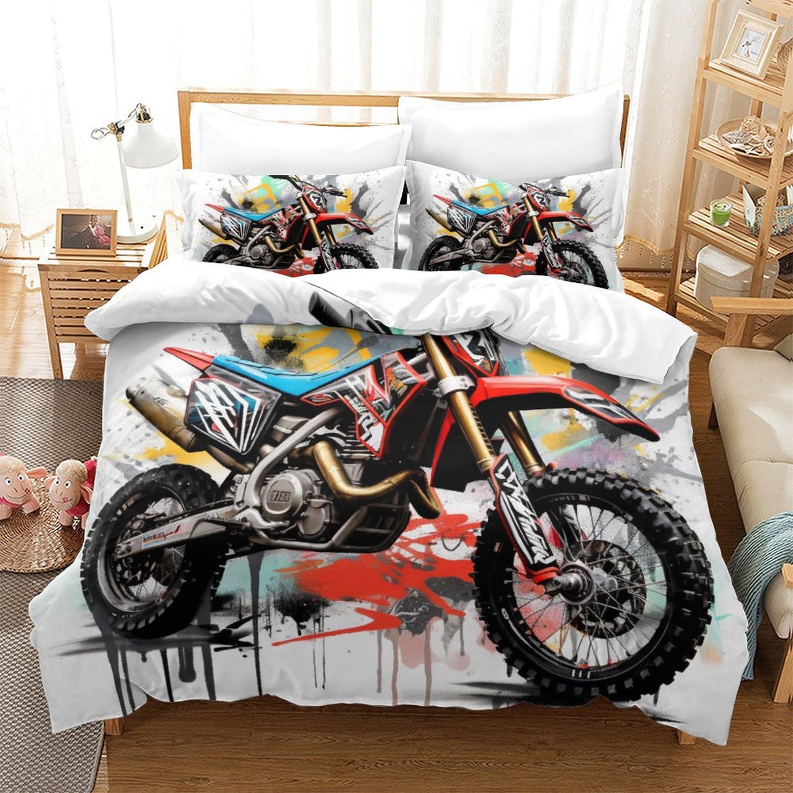 Parure de lit motocross 260x220 cm en microfibre pour couette Super King
