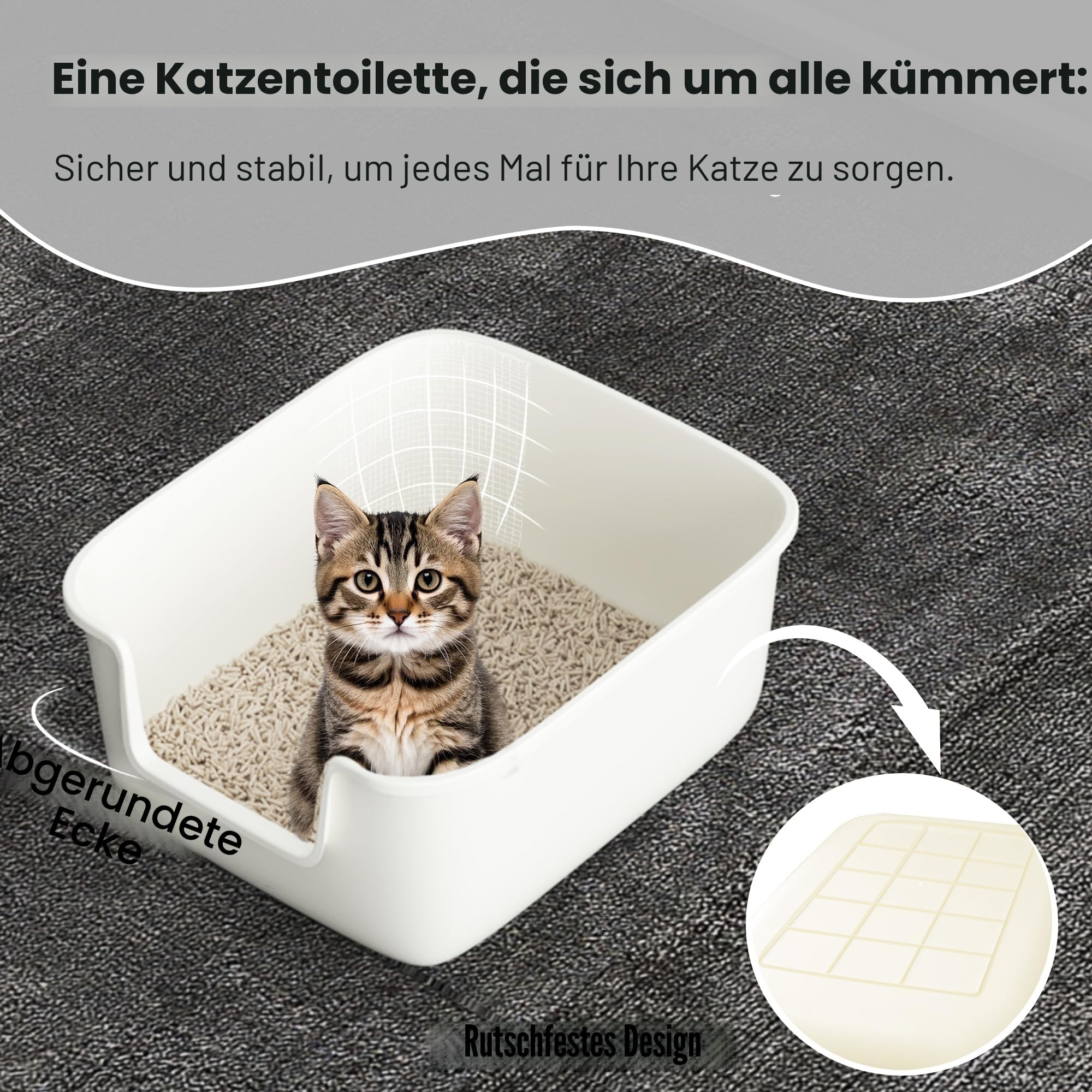 Suhaco Katzenklo Mit Hohem Rand Anti-Spritz Oben Einstieg 49 x 42 x 22 cm Leicht Zu Reinigen Katzentoilette Mit Niedrigem Einstieg Für Kleine Und Mittelgroße Katzen Toilette, Weiß M