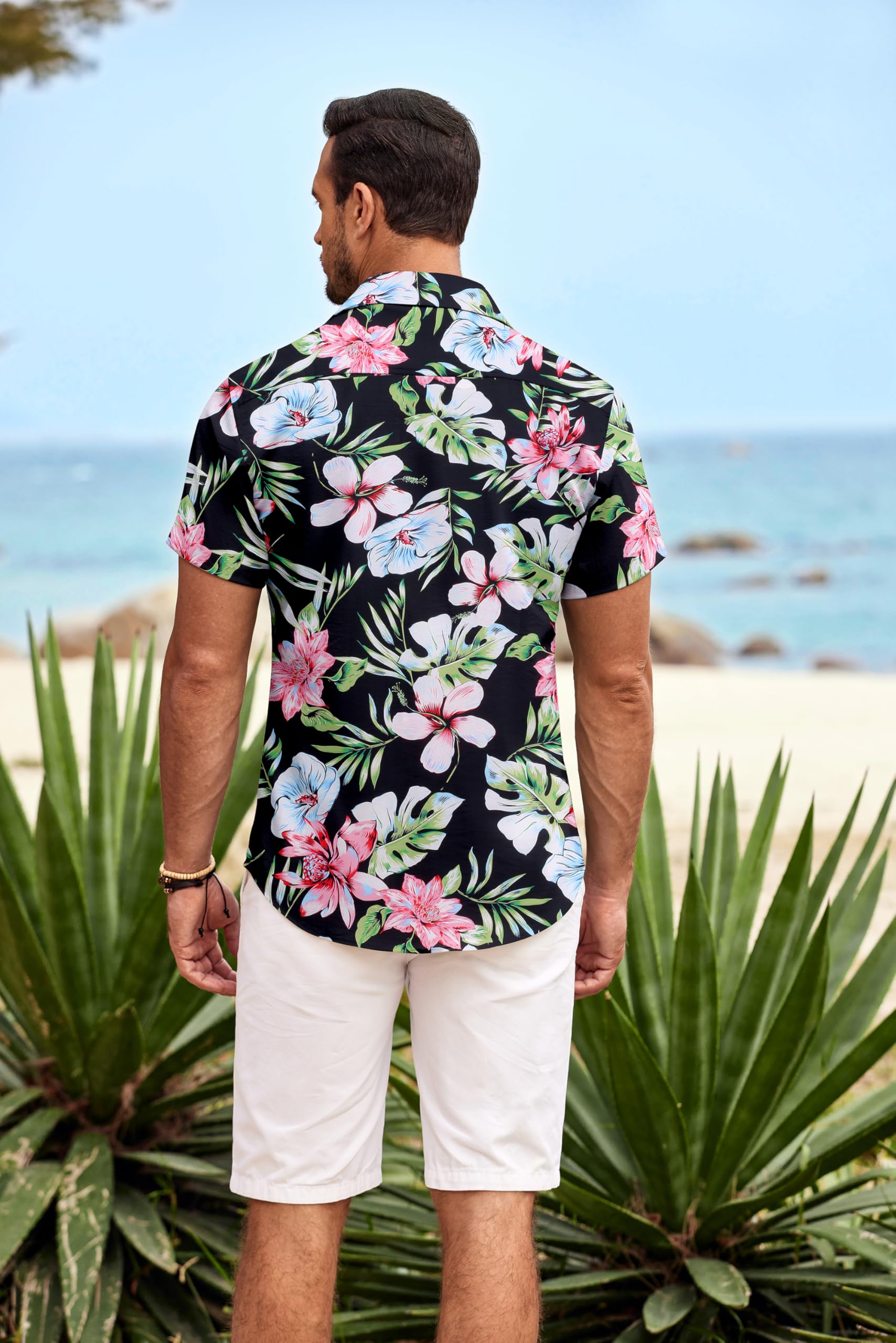 COOFANDY Chemise hawaïenne d'été à Manches Courtes pour Homme - Chemise boutonnée légère - Chemise décontractée