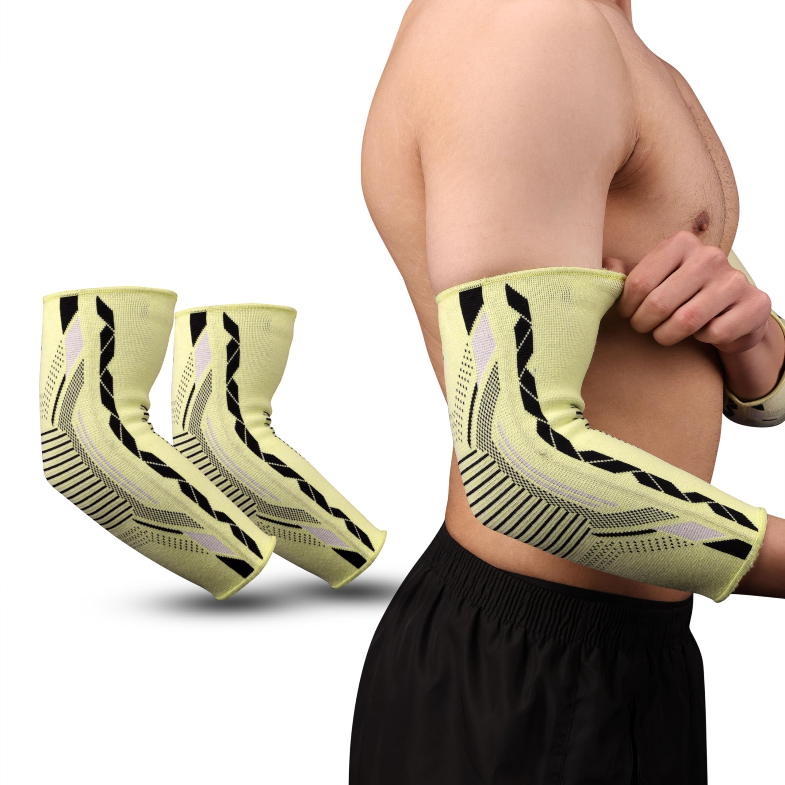 Nivia Knitted Elbow Support with Silicon For Men & Women, Neoprene Compression Sleeve, Anti-Slip Grip, Heat Retention & Joint Stability for Gym, Training, and Injury Recovery(Yellow, Large)