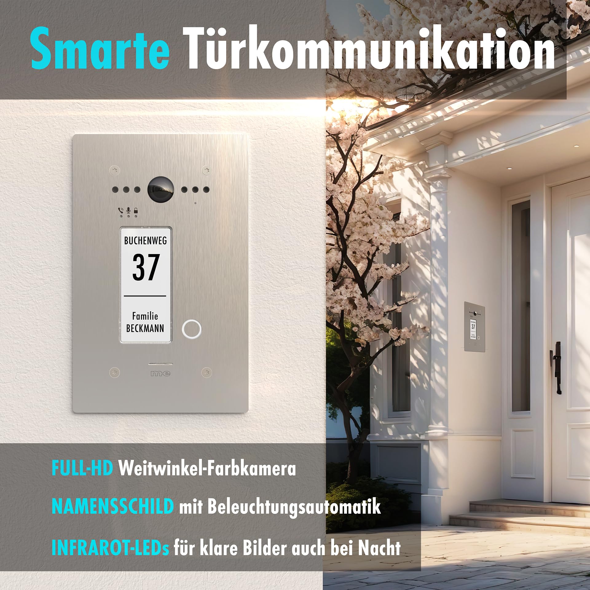 m-e ALLVISO Türklingel mit Kamera und Monitor 10" 2-Draht Bus | Video Türklingel Edelstahl IP65 | Klingel Haustür mit App und QR-Code Türöffner | Türsprechanlage mit Türöffner für 1-Familienhaus
