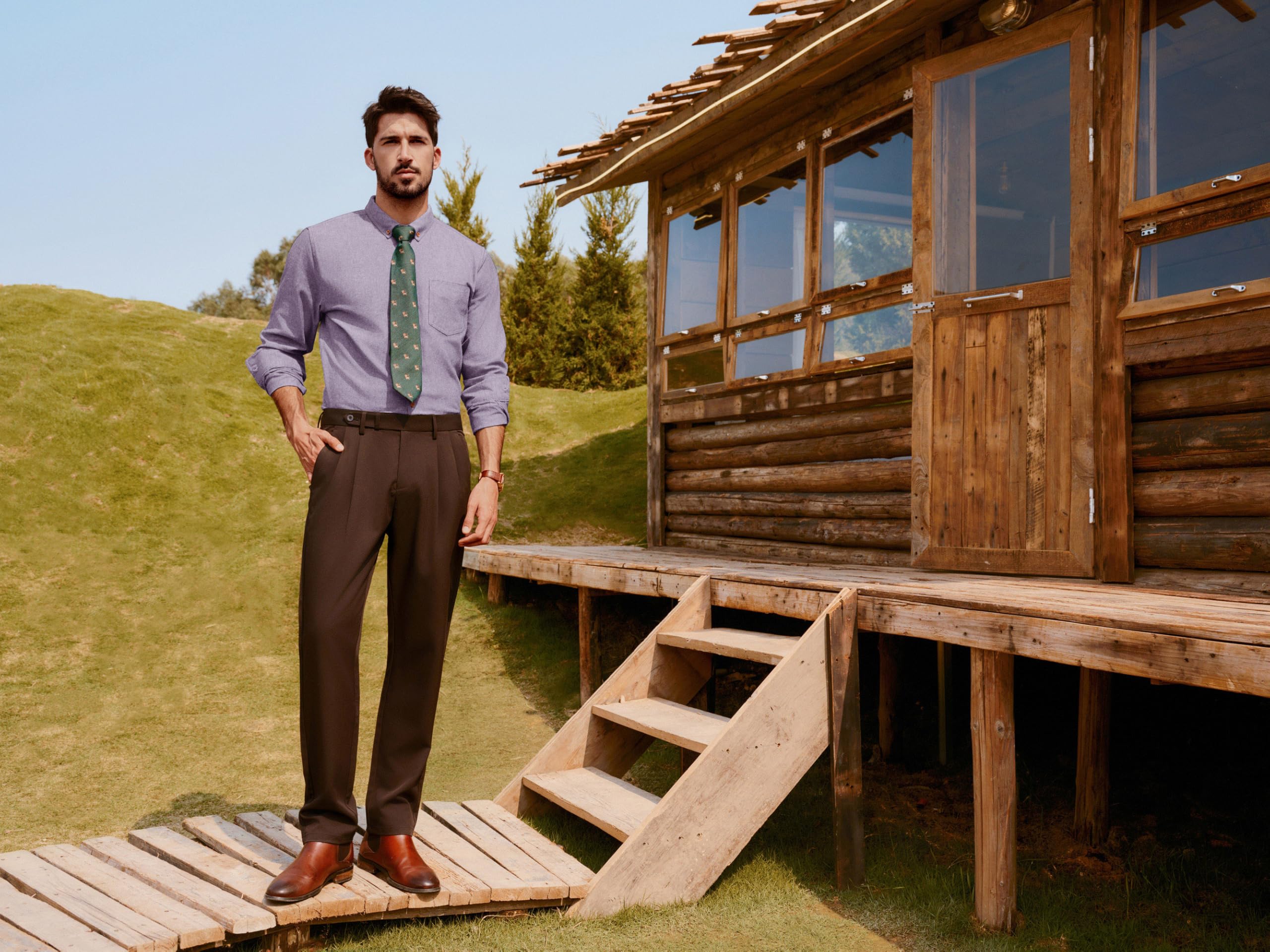 PJ PAUL JONES Camicia da uomo casual con bottoni, a maniche lunghe, in lino e cotone