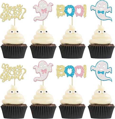 Miniatura 159 de Ephlyn 24 adornos para cupcakes de Halloween con purpurina para Halloween, murciélagos, calabaza, fantasma, decoración de cupcakes para temática