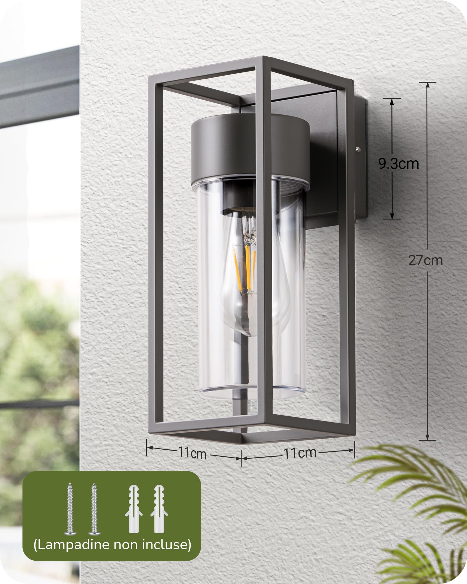 EDISHINE Lampada da parete per interni ed esterni, lampada da parete, illuminazione da parete per casa, terrazza, balcone, moderna, senza lampadine, impermeabile IP44, Antracite