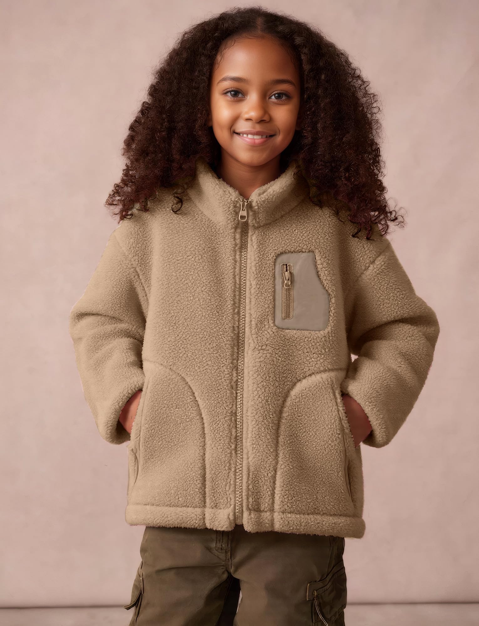Maeau Kinder Mädchen Jungen Jacke Fleece Fleecejacke Warme Weich & Komfortabel Winterjacke Mode Kleinkind Mantel mit Reißverschluss & Taschen Herbst Sweatjacke Outdoor Ohne Kapuze 6-15 Jahre/120-160cm