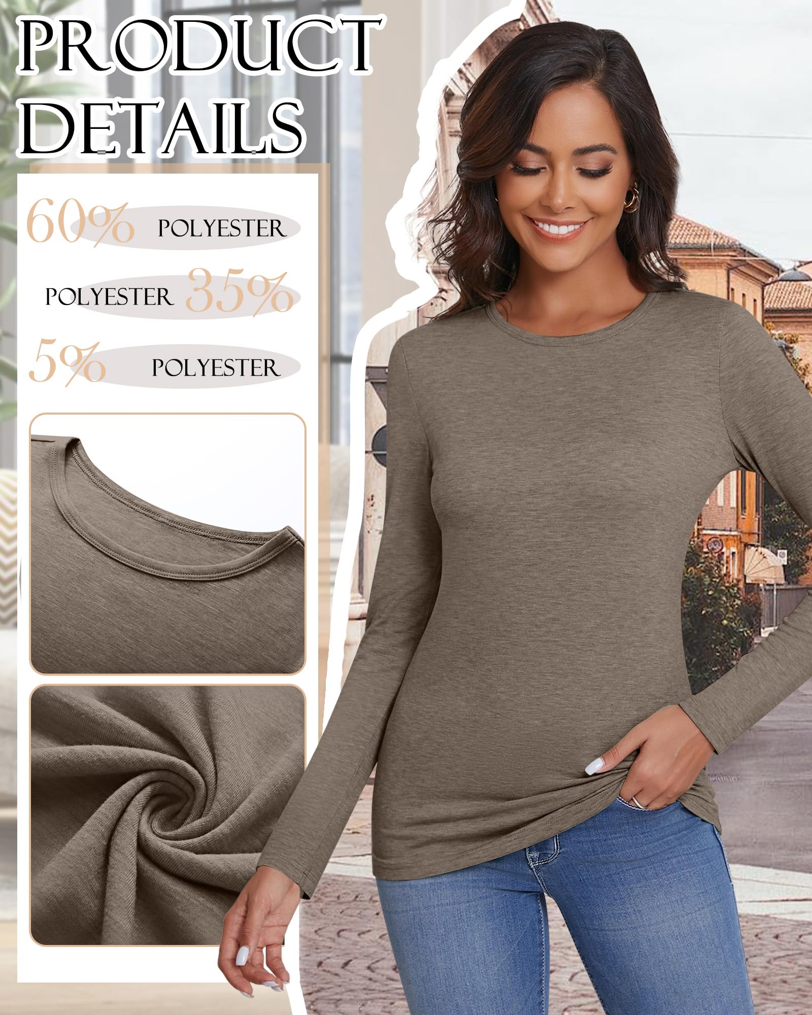 Ficerd 3 Pack Women's Long Sleeve T-Shirts Crew Neck Casual Loose Fit Tunic Fall Tops Regular Shoulder Basic Tee Outfits