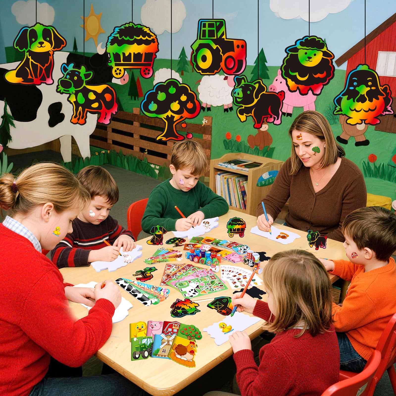 BenLouis 192 pz Fattoria Animali Bomboniere Barnyard Animali Scuola Cancelleria Bulk per Bambini Aula Fienile Regalo di Compleanno Caramelle Goodie Bag Riempitivi Fattoria Decorazione Pinata Premio