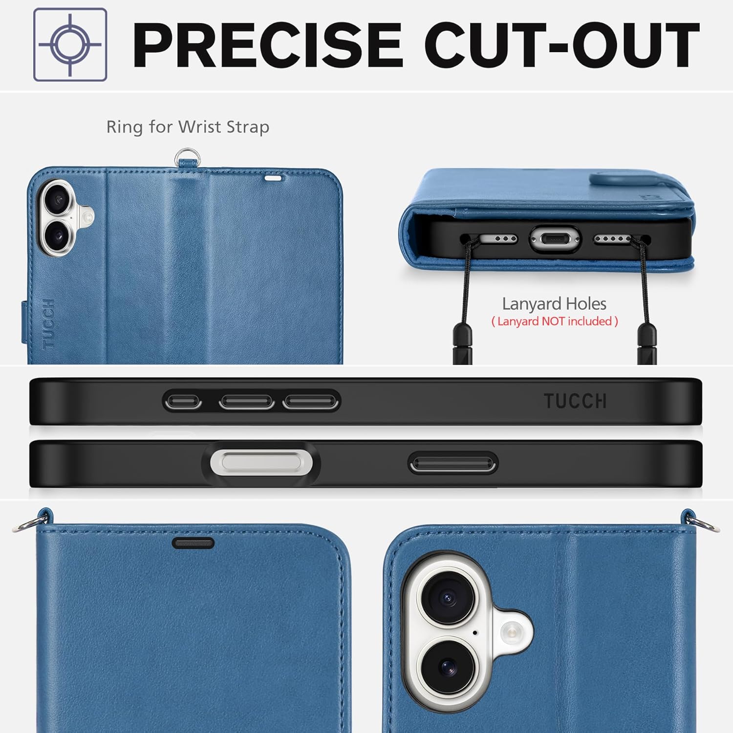 TUCCH Wallet Case for iPhone 17 (6.3-Inch) 2025, Wrist Strap | RFID Blocking 4 Card Holders | Kickstand | Shockproof TPU Shell | PU Leather | Magnetic | Protective Flip Cover | Light Blue