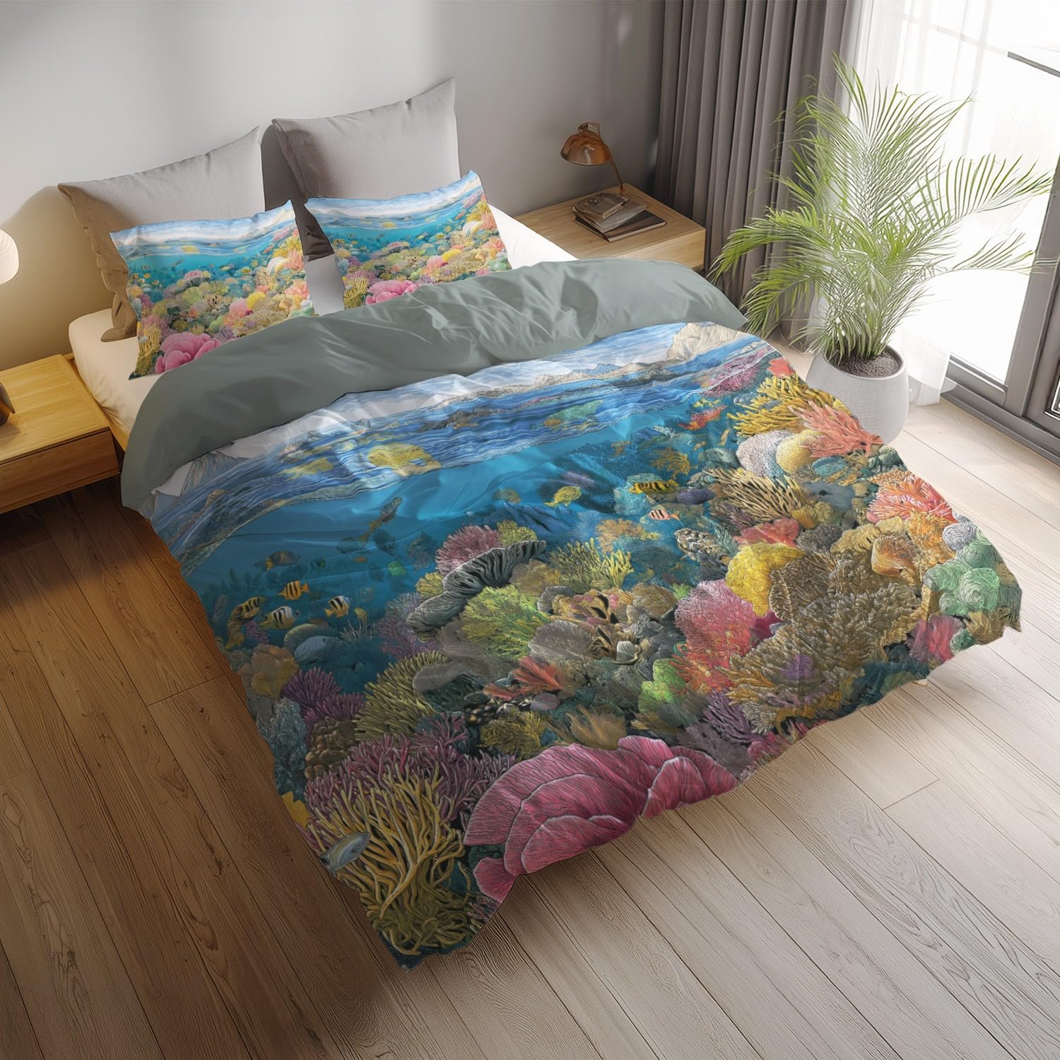 Genérico Oddychający kolorowy nadruk Anime Parure de Lit Fantasy Koral Creatura morska łatwa w utrzymaniu mikrofibra dla dzieci i dorosłych narzuta na kołdrę 240 x 220 cm