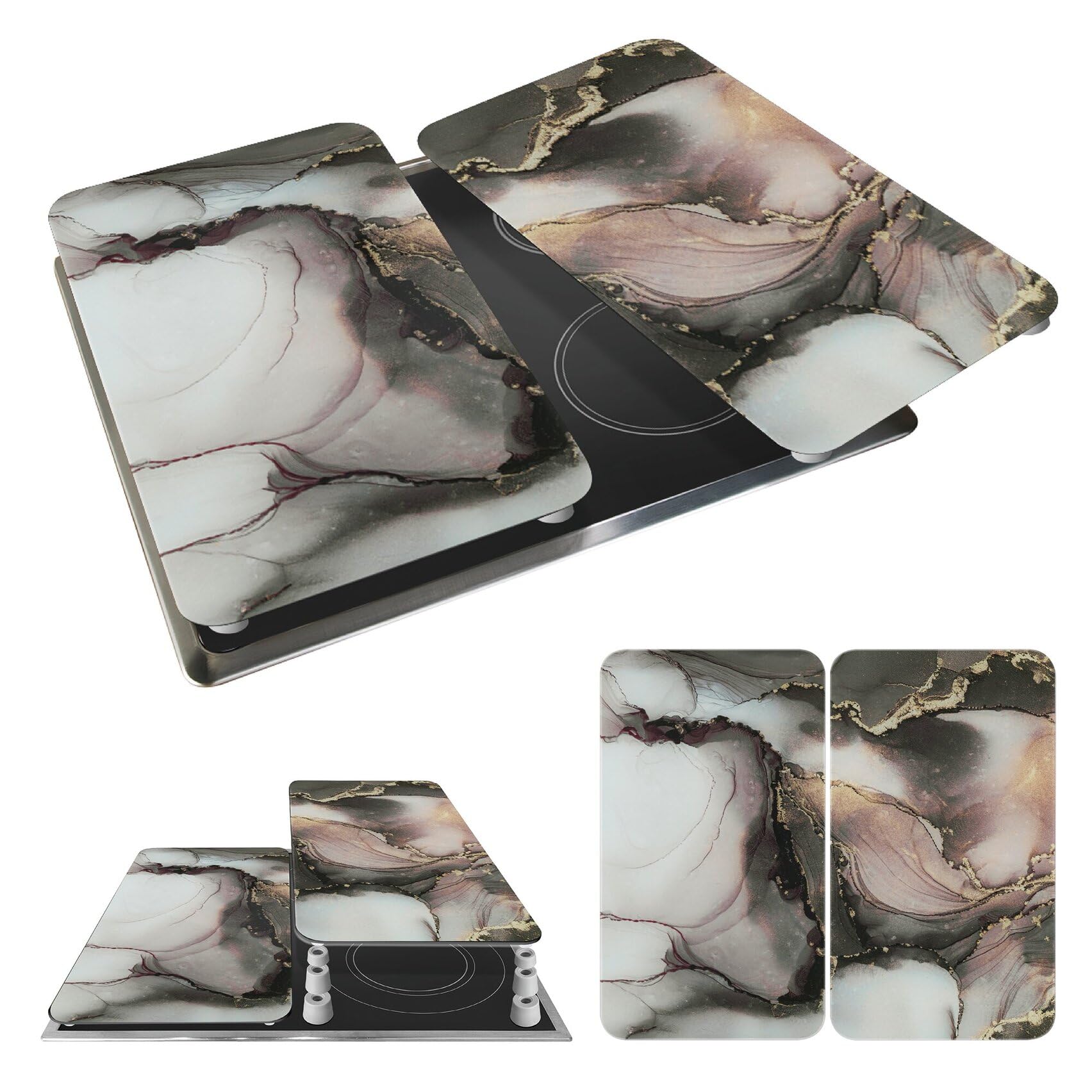 WENKO Herdabdeckplatte Universal Mod. Aquarell, höhenverstellbar für alle Herdarten, Schneidebrett und Spritzschutz, Glas, 30 x 52 cm, 2-teilig