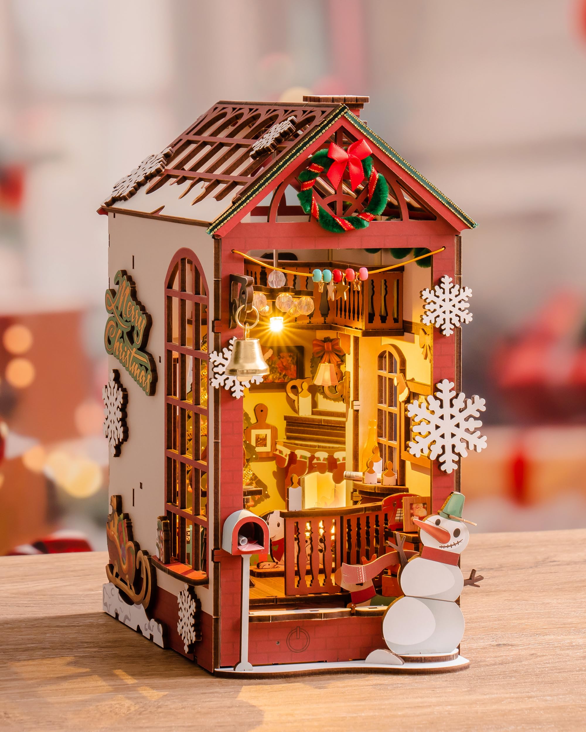 Rolife Book Nook Kit Maison Miniature à Construire Diy Maquette Adulte avec LED Lumières Décoration de Bibliothèque Christmas Street Booknook Puzzle 3D Bois Serre-Livres Diorama Idée Cadeau TGC07
