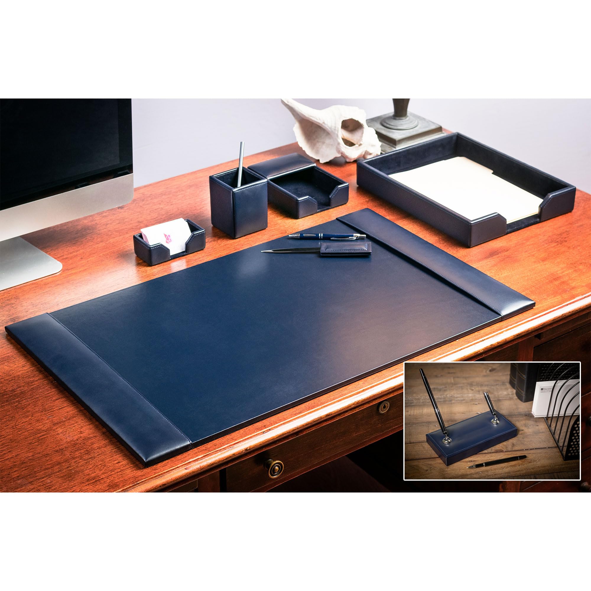 Dacasso Bonded Set di lussuosi sottomano da scrivania e scrivania essenziali per l'organizzazione della scrivania, 7 pezzi, blu navy