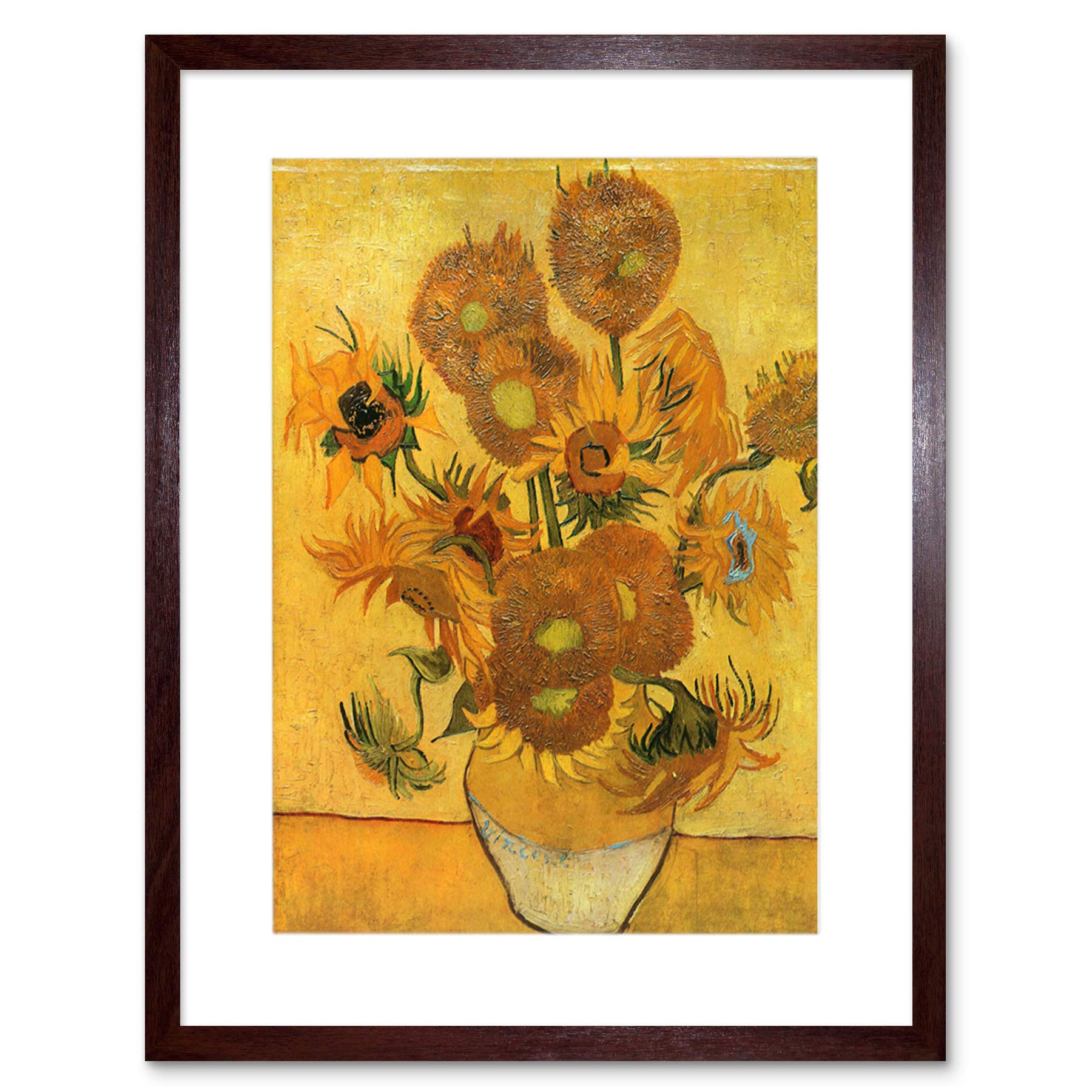 Wee Blue Coo Painting Van Gogh Still Life Vase Fifteen Sunflowers Framed Wall Art Print