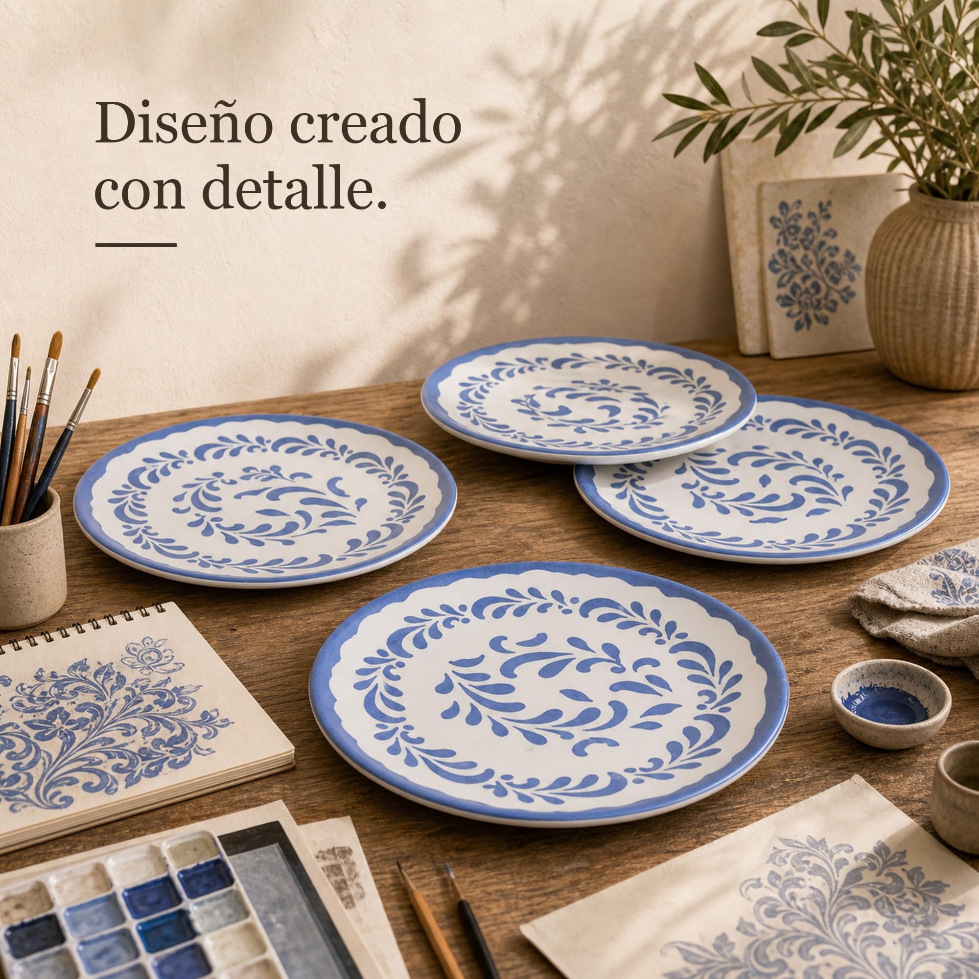 Plato llano de melamina pack de 4, platos de 30 cm para mesa diaria, comedor, terraza y presentación