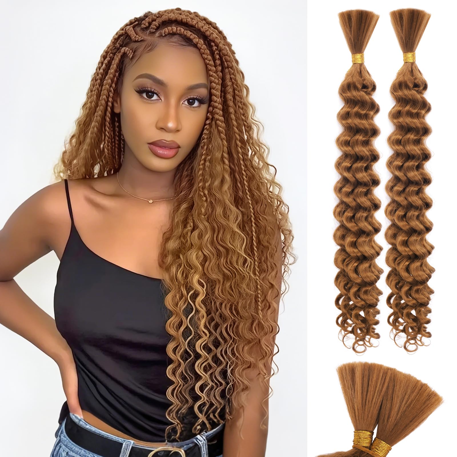 RUWISS 20 Inch Deep Wave Braiding Crochet Hair Extensions for Boho Braids Synthetic Curly Hair Extension for Black Women 2 Bundles/Pack (120g