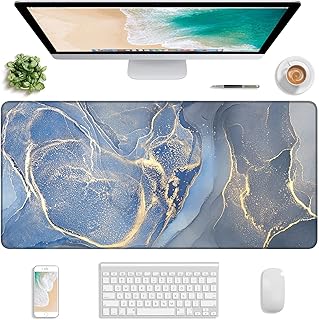 Atufsuat Extended Gaming Mouse Pad, XXL Large Desk Pad 30 x 14 Inch, Big Computer Keyboard Mousepad, Waterproof Mouse Mat with Stitched Edges and Non-Slip Base for Office Gaming, Dark Blue Marble