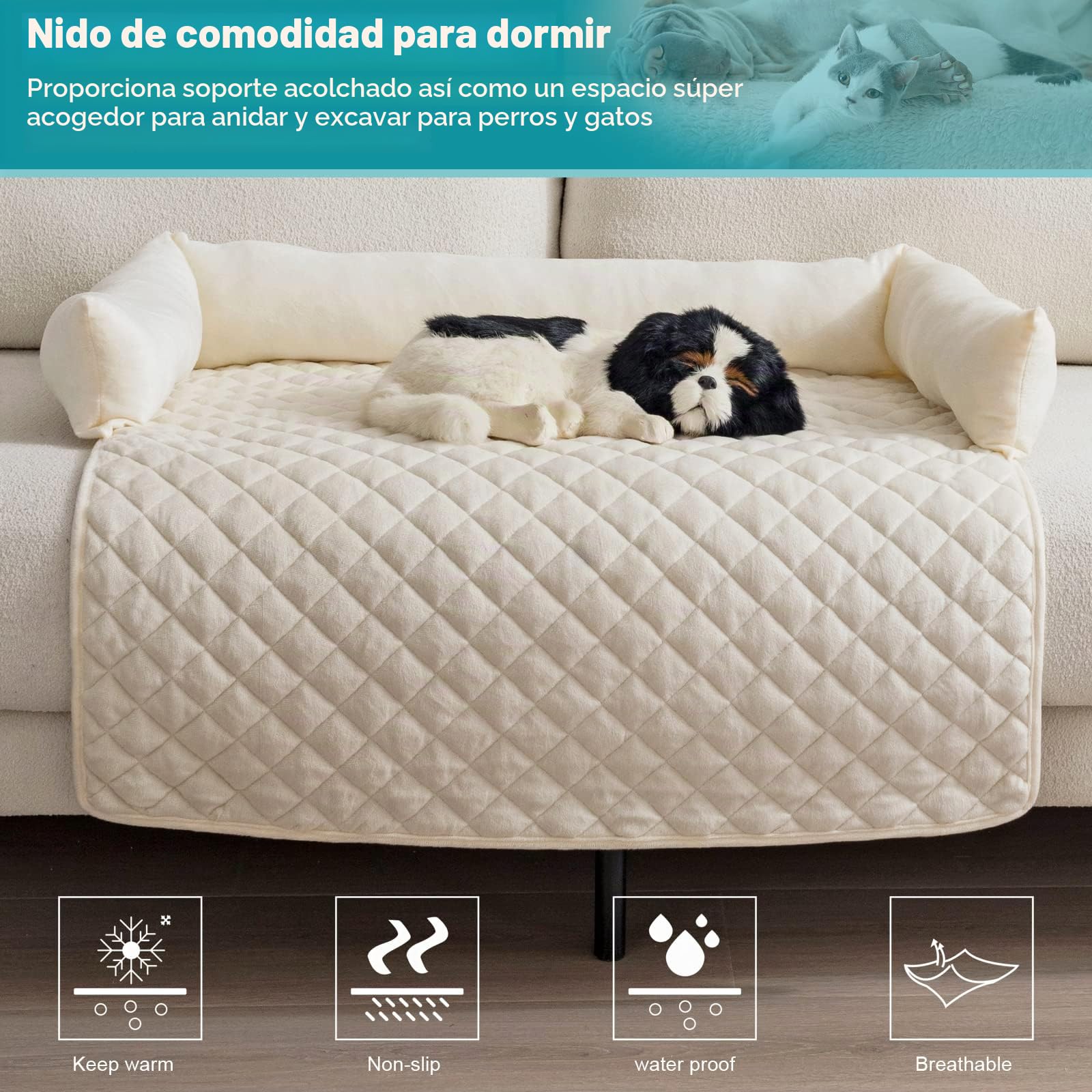 PETCUTE Sofá para Perros Grande y Mediano,Protección para Sofá,Antiestres Cama para Perro de Felpa Suave,Lavable Cojín para Sofá para Mascotas,Colchón para Perros con Fondo Antideslizante,75 * 120cm
