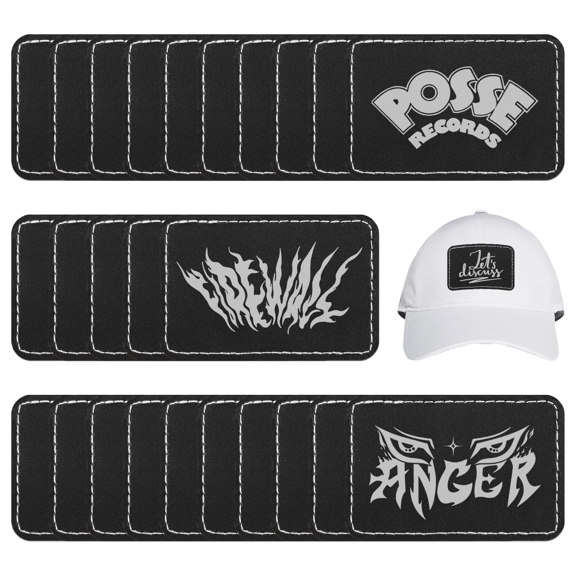 BUVKHMX 30 Blank, Rectangular, Laser-engravable Faux Leather Hat Patches with Pressure-Sensitive Adhesive?Black, 3 x 2 Inches?