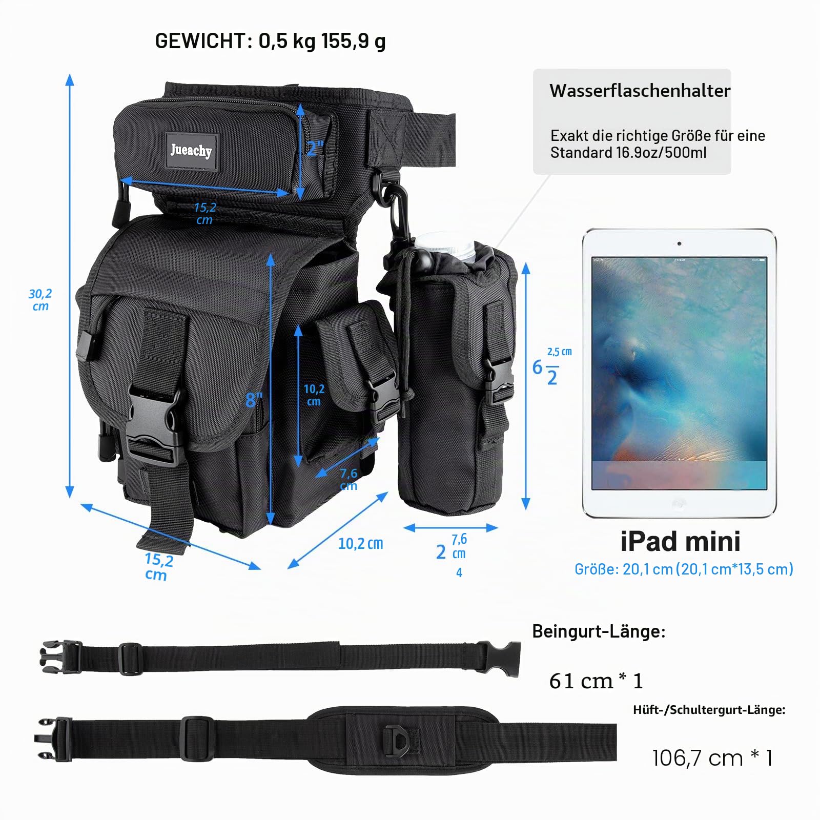 Jueachy Taktisch Beintasche Wasserdicht Bein Taschen Herren Motorrad Beinbeutel Hüfttasche Drop Leg Bag Militär Hüft Gürteltasche Wandertasche Werkzeug Tasche mit Flasche Tasche für Camping Fishing