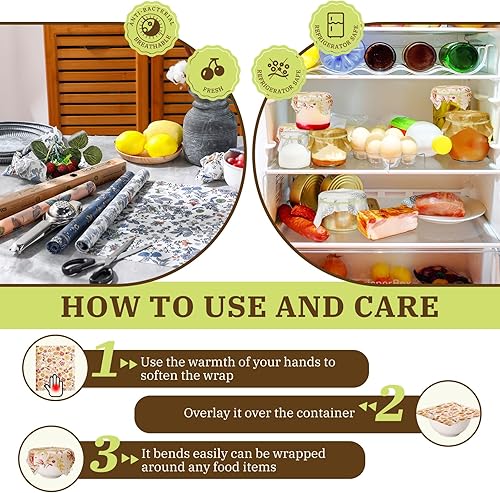 Miniatura 5 de Moukeren 3 rollos surtidos de cera de abejas para alimentos, algodón orgánico, reutilizable, cera de abeja, papel de cera de abeja, envoltura de