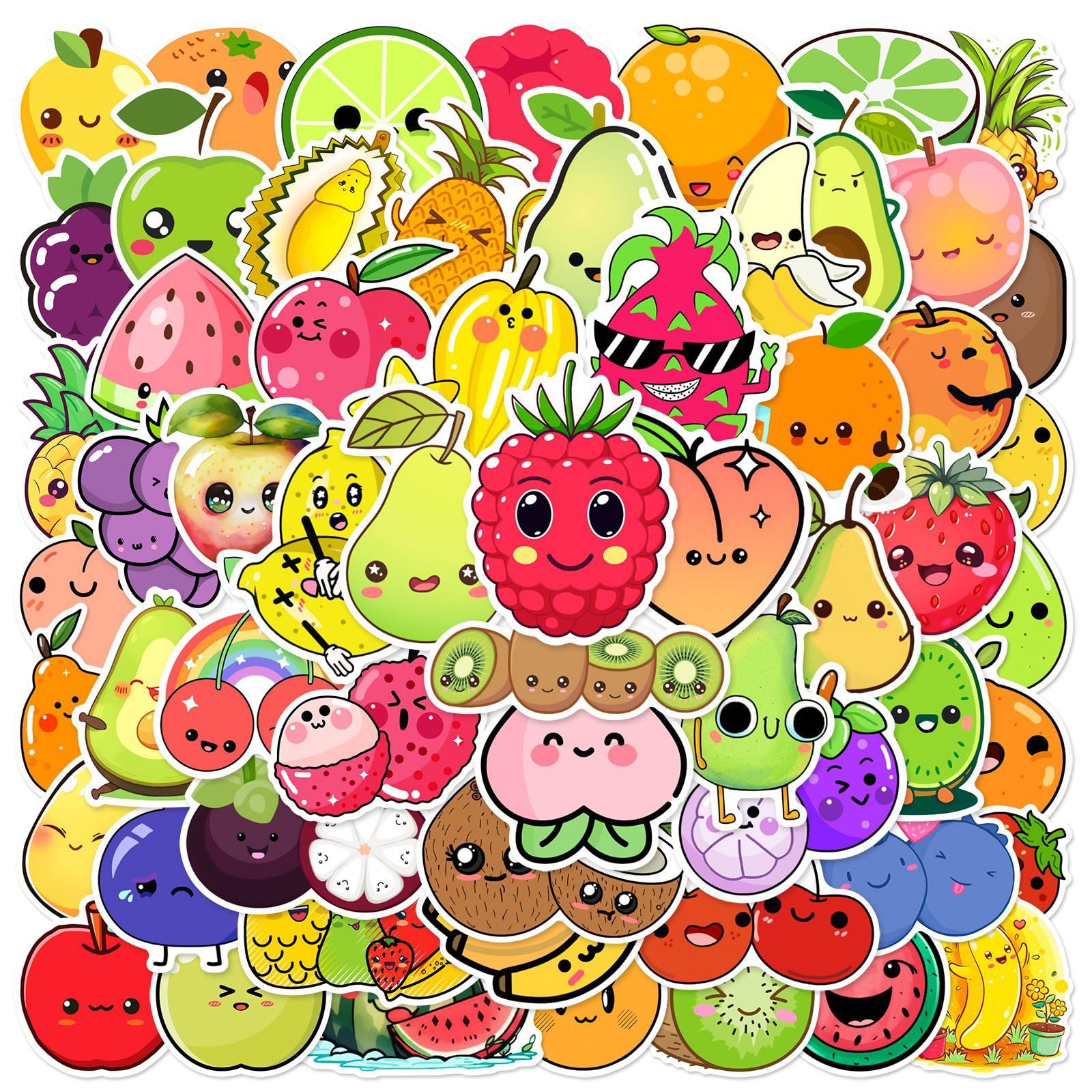 Cute Cartoon Fruit Stickers 50-Pack - Waterproof Vinyl Stickers For Laptop, Water Bottle, Journal