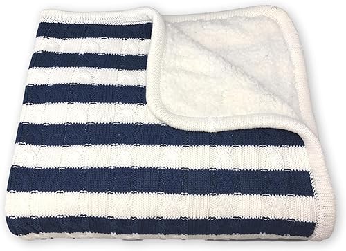 effe bebe Sweet Stripe - Manta de algodón de punto de sherpa para bebé, 30 x 40 pulgadas, color azul marino