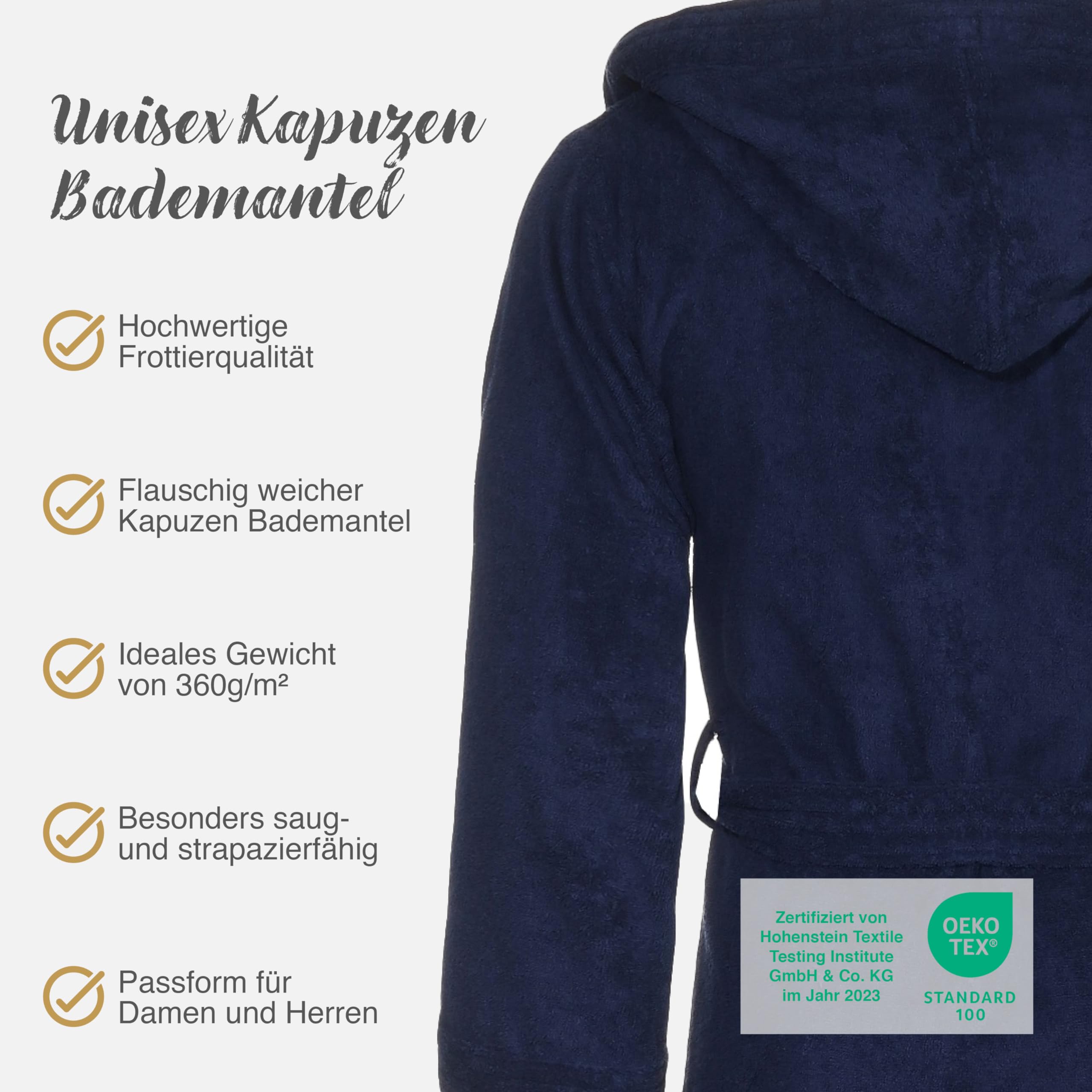 Class Home Collection Bademantel Damen & Herren mit Kapuze – 100% Baumwolle Frottee, weich & saugfähig – OEKO-TEX zertifiziert