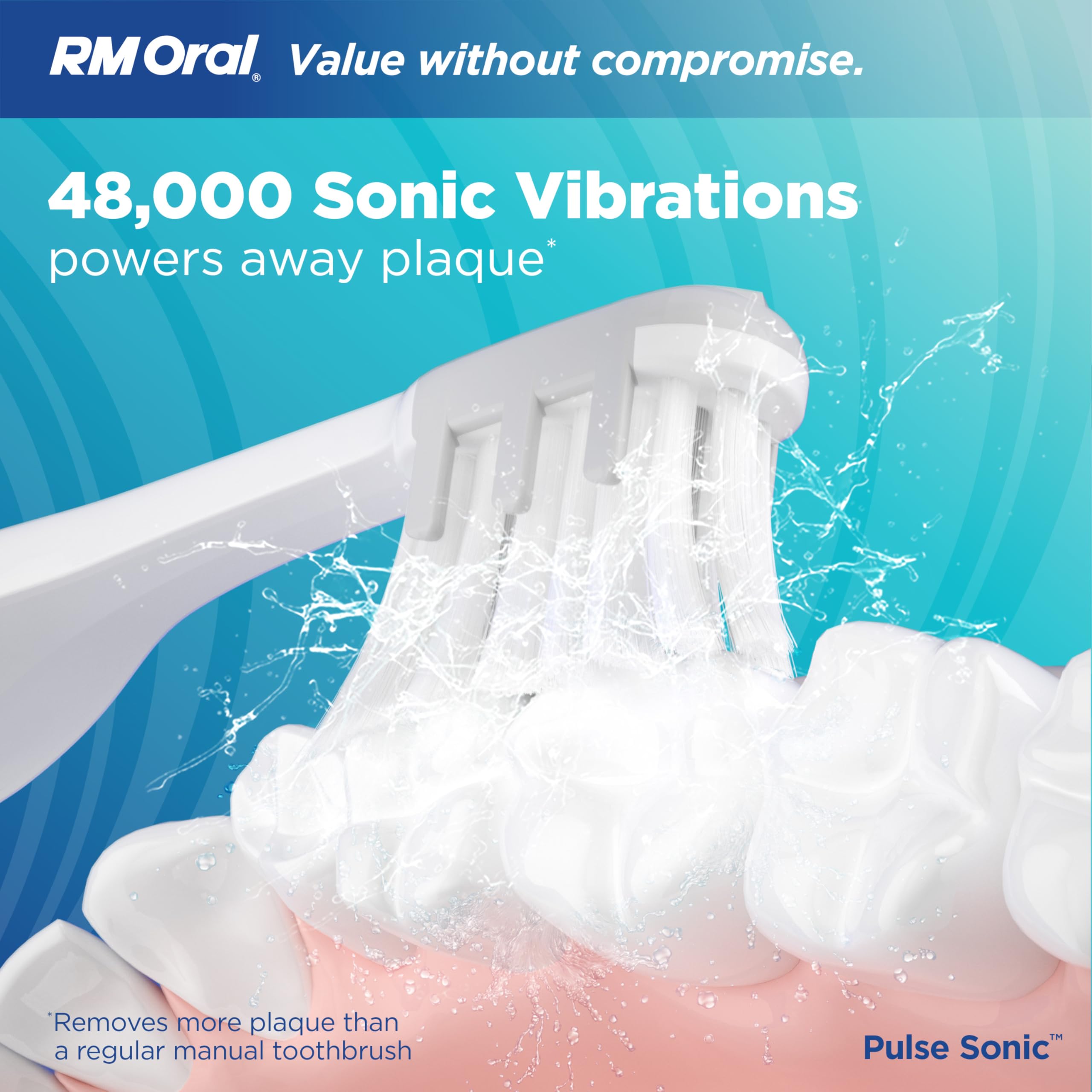 RM Oral Pulse Sonic - Cepillo de dientes con 48.000 vibraciones sónicas, mango de metal, cerdas suaves, estuche de viaje, 2 modos para blanqueamiento y eliminación de placa, temporizador inteligente
