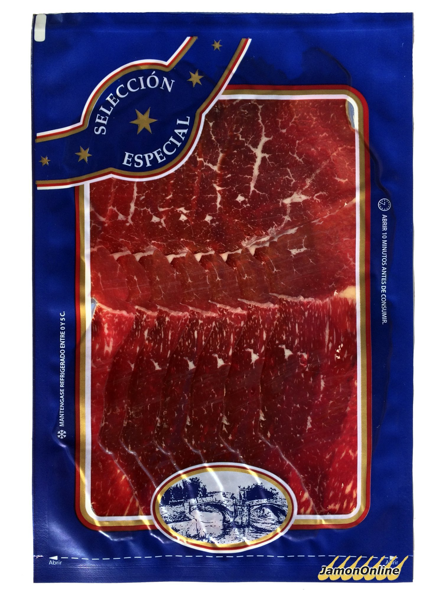 Lot: jambon ibérique: 5 paquets de 100 gr, ibérique longe de porc: 5 paquets de 100gr et Cecina: 5 paquets de 100gr.