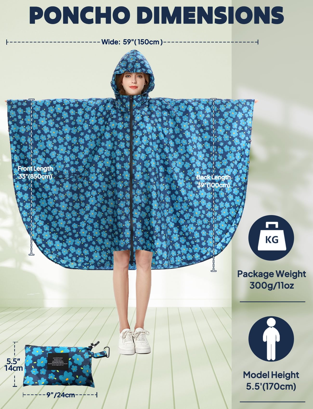 ANYOO Léger Imperméable Respirant Ripstop Poncho avec Capuchon pour Les activités de Plein air